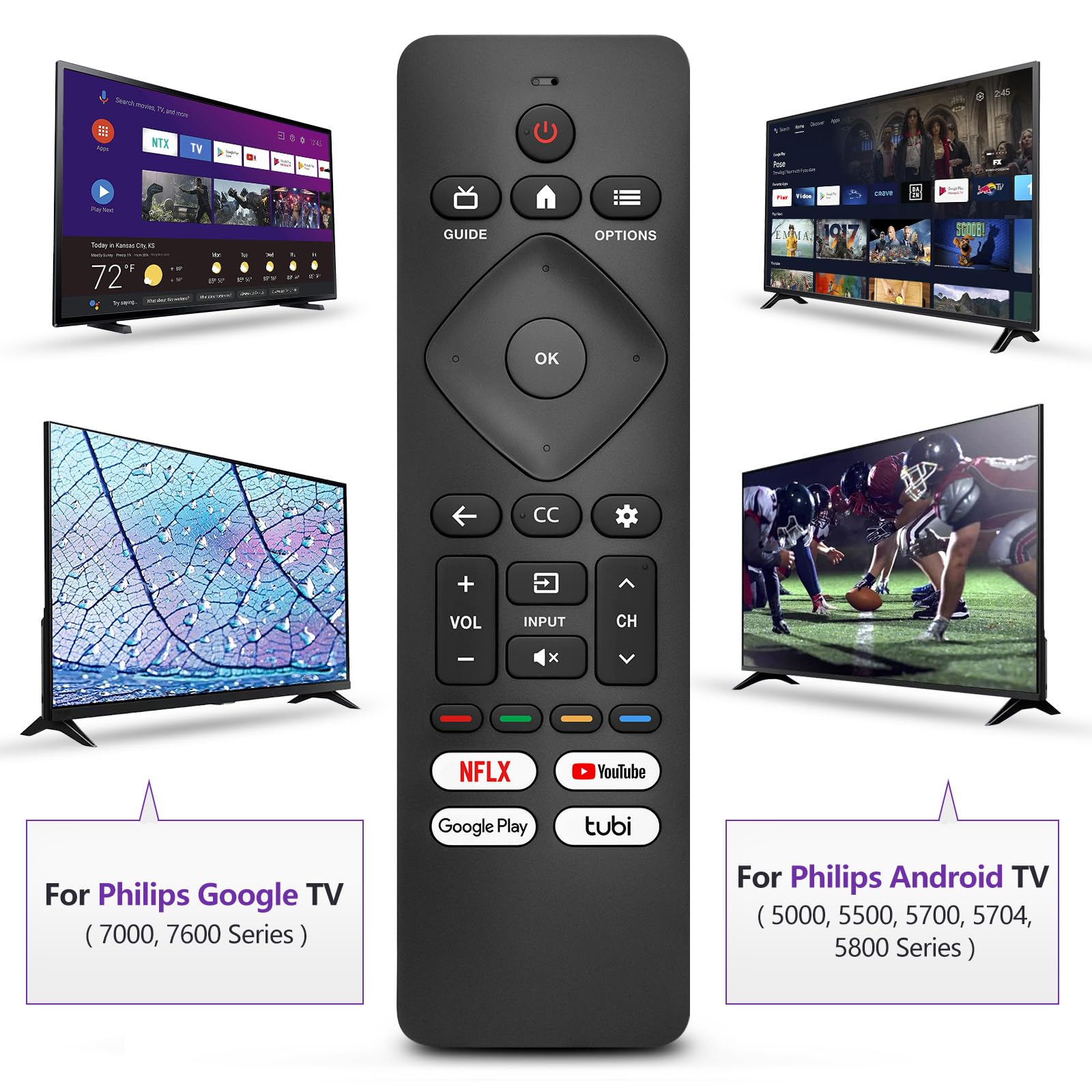 Philips Smart TV Remote Control Replacement - Universal Remote for Philips Android & Google TV | Perfect for Streaming, Gaming & Home Entertainment