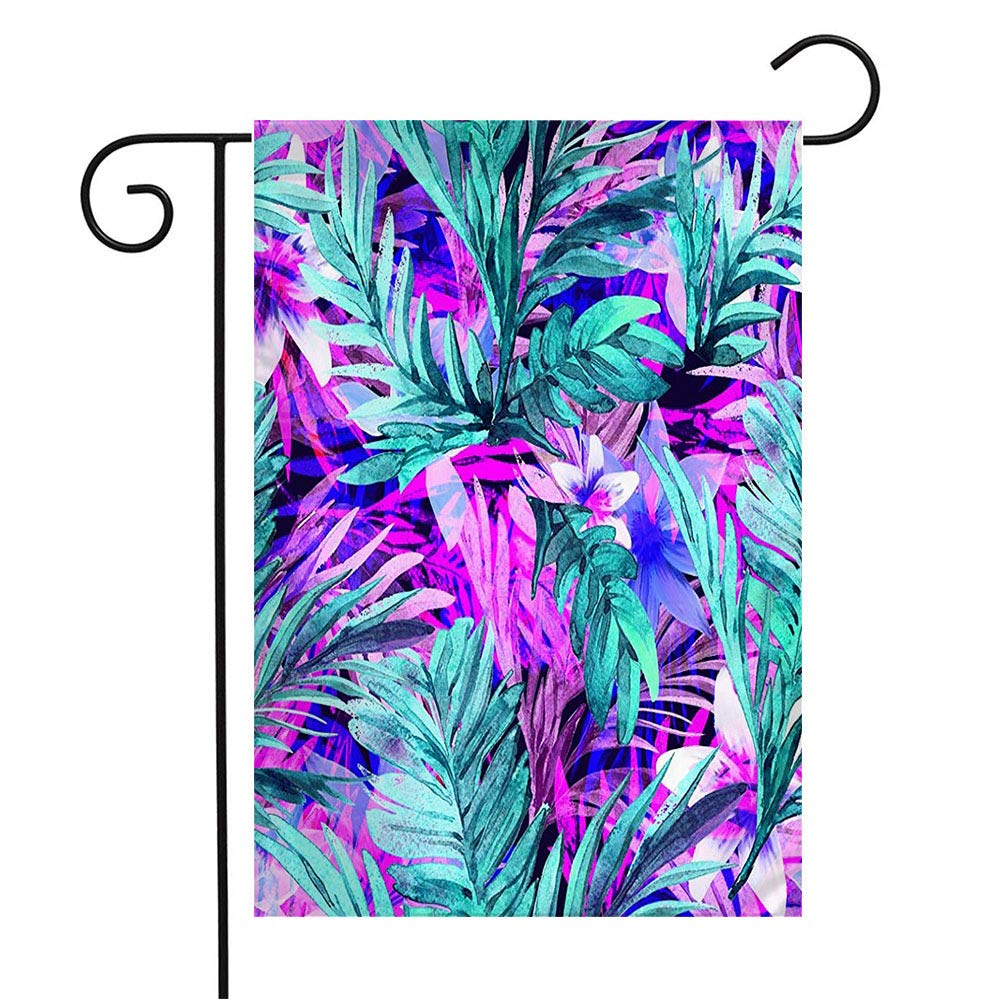 Tropical Floral Garden Flag - Pink Neon Palm Leaf Design, 12x18 Inch Outdoor Decor for Patio, Lawn & Home | Seasonal Welcome Flag, Perfect Gift for Garden Lovers