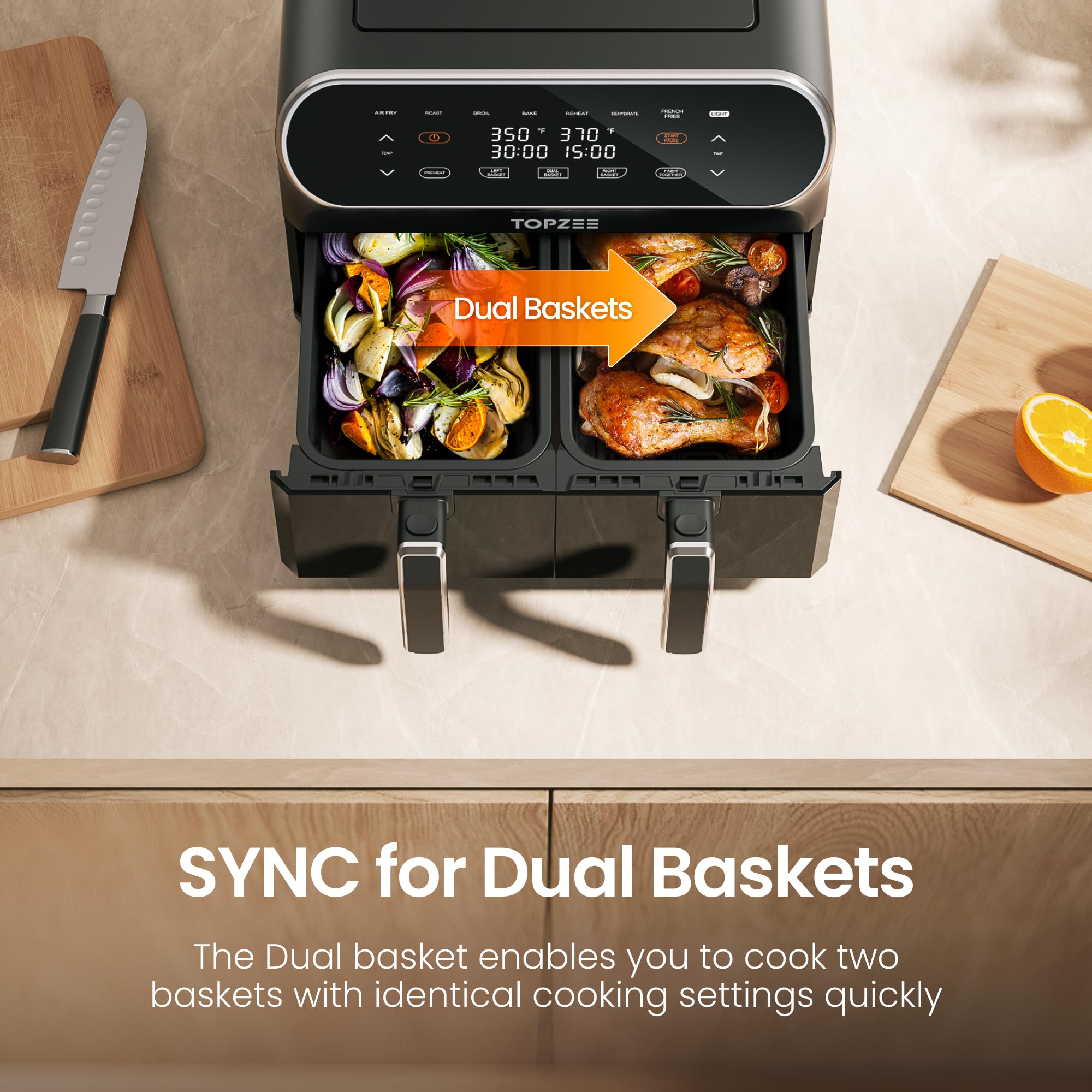 8-QT Large Air Fryer with Dual Basket - Nonstick Dishwasher Safe, Preheat Function for Air Frying, Roasting, Baking & Dehydrating | Easy View Windows & 2 Independent 4 QT Baskets | Perfect for Family Meals, Healthy Cooking & Meal Prep - Black