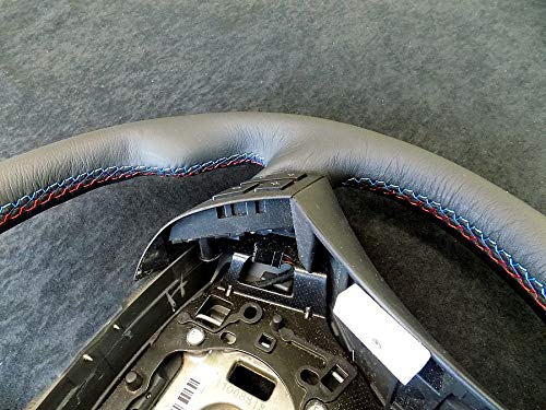 Premium Italian Latte Leather Steering Wheel Cover for BMW 5-Series 2003-2007 - Custom Fit, Black Stitching | Luxury Car Accessory for Enhanced Grip & Comfort During Driving