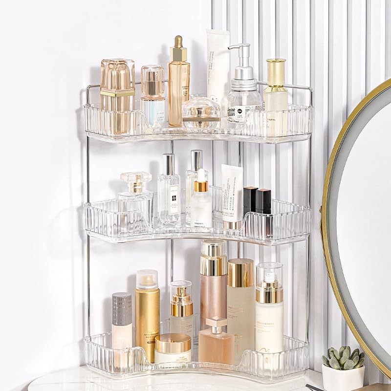 3-Tier Clear Bathroom Organizer Countertop Shelf - Vanity Tray for Cosmetics, Skincare, Makeup & Toiletries - Perfect for Bathroom Counter, Dresser or Nightstand Organization