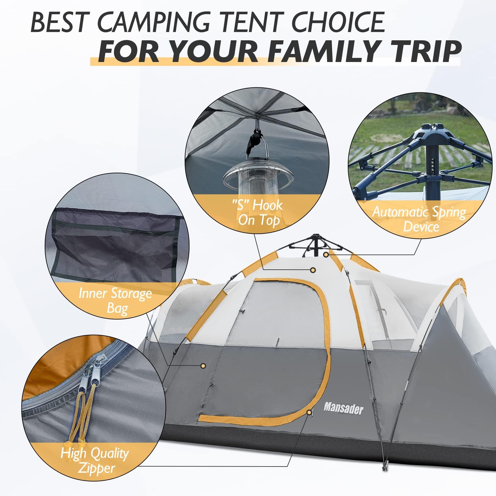 6 Person Family Camping Tent - Waterproof Windproof Outdoor Tent with Top Rainfly, Easy Setup Pop Up Tent for Camping, Hiking, Travel & Backpacking | Perfect for Family Adventures, Beach Trips and Music Festivals