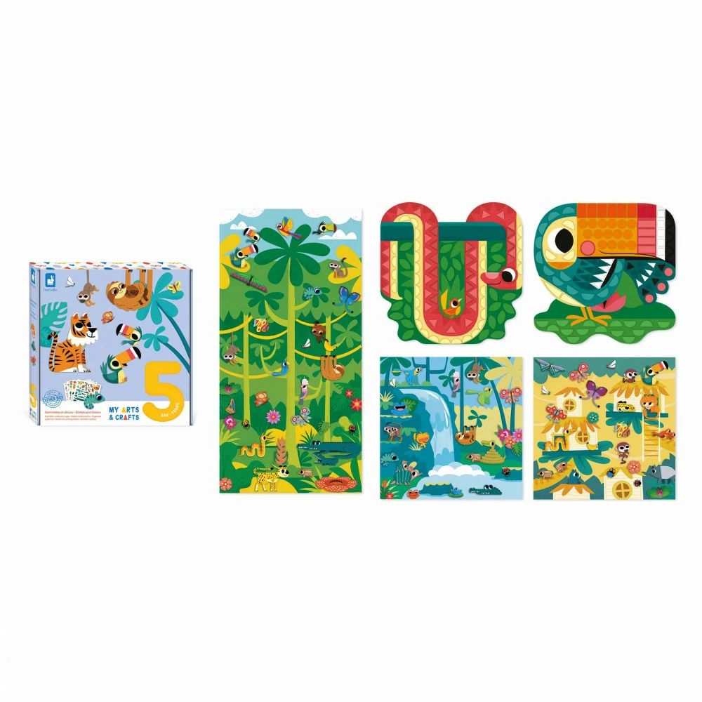 Janod Kids Craft Kit for Ages 5+ - 200+ Stickers, Decorative Elements & Creative Supplies | Fun DIY Art Projects for Children's Birthday Parties & Classroom Activities