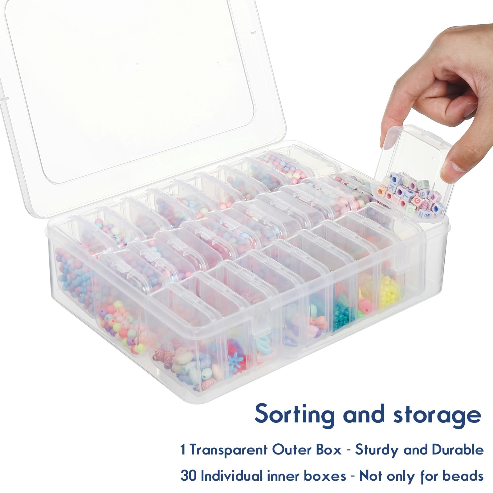 Stackable Bead Storage Containers - 30pc Transparent Organizer Box for Jewelry & Crafts