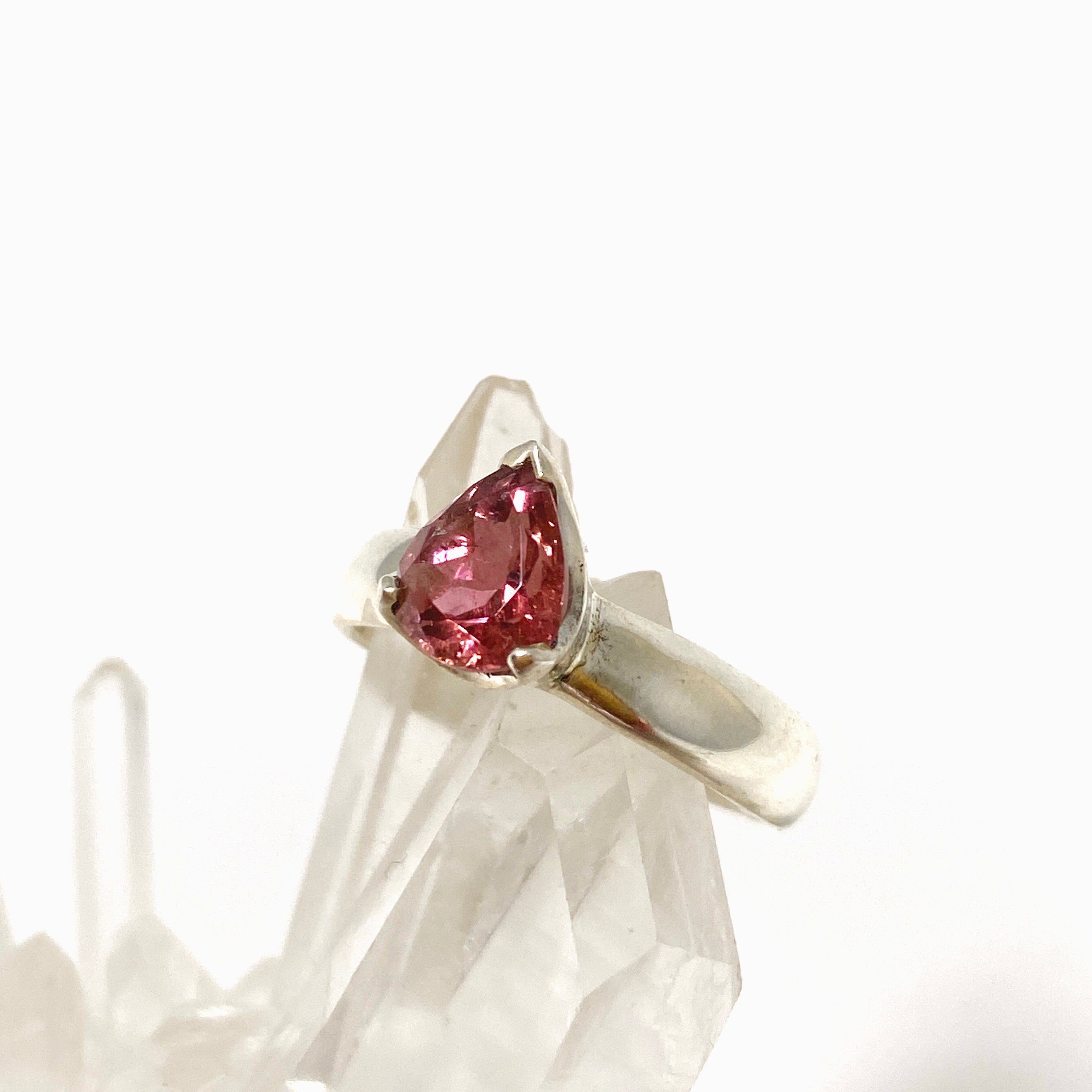 Pink Tourmaline Teardrop Faceted Ring - Size 8 - PRGJ539 - Elegant Jewelry for Women, Perfect for Weddings, Parties & Special Occasions