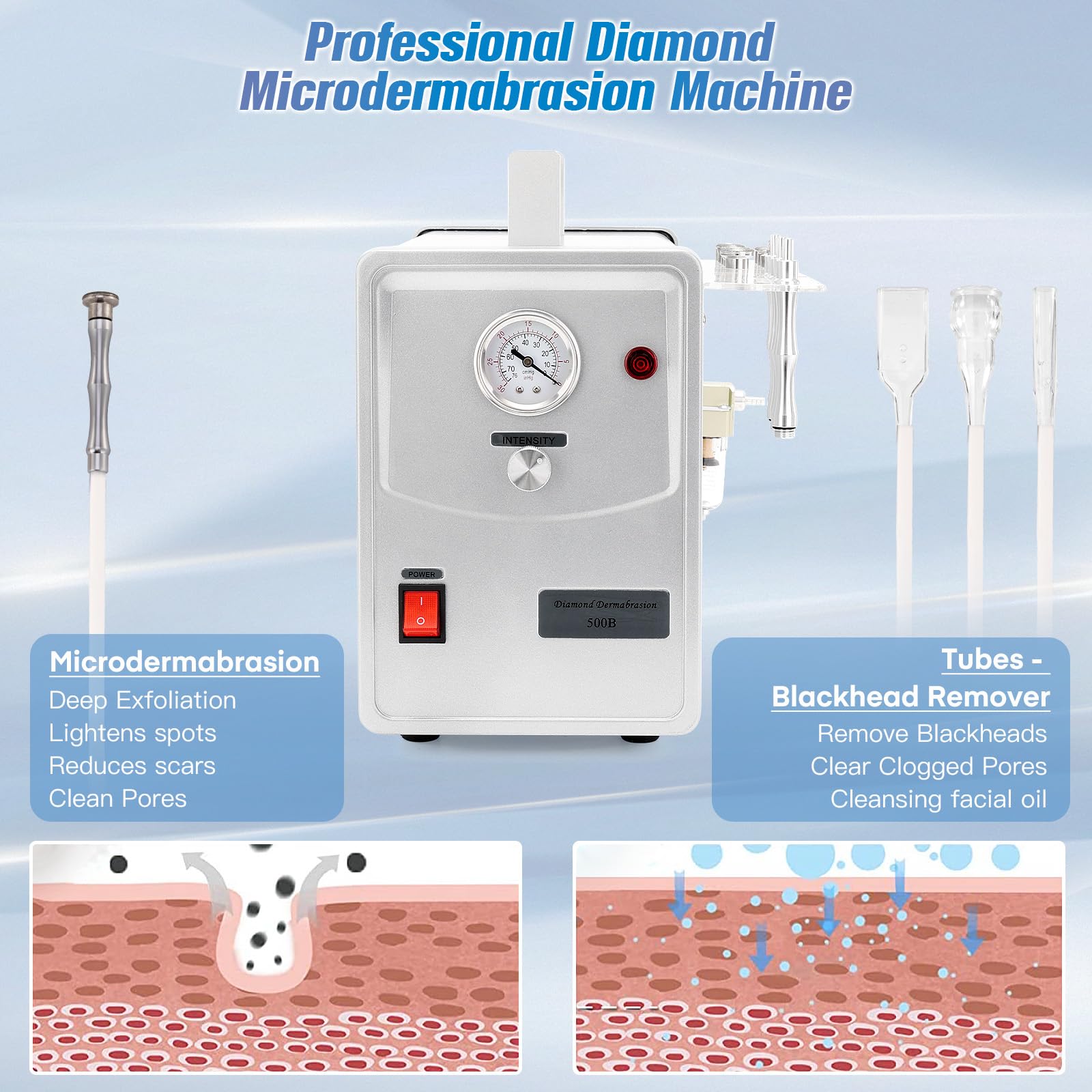 Professional Diamond Dermabrasion Machine for Face - Microdermabrasion Skin Care Device with 400 Cotton Filters & Adjustable Suction (0-68cmHg) - Perfect for At-Home Spa, Acne Treatment & Anti-Aging Skincare Routine