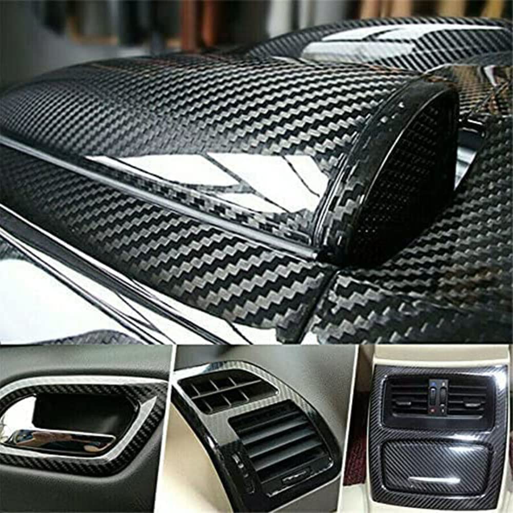 5D Glossy Carbon Fiber Vinyl Wrap Film for Car Interior & Exterior DIY - 12x60 Inch - US Stock - Perfect for Dashboard, Door Panels, and Trim Customization