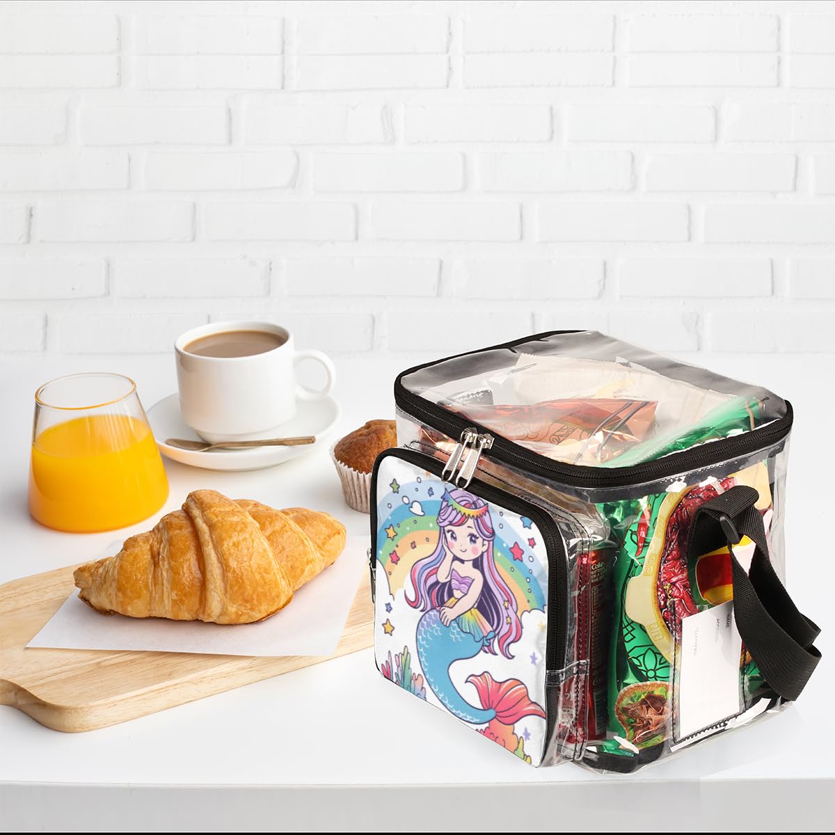GzLeyigou Cute Mermaid Clear Tote Bag with Handles - Rainbow Underwater Themed Transparent Crossbody Shoulder Bag for Lunch, Beach, Travel, Picnic, Concerts & Sports Events - Stadium Approved Clear Purse for Women & Girls | Perfect for Outdoor Activities, Music Festivals & Theme Parks