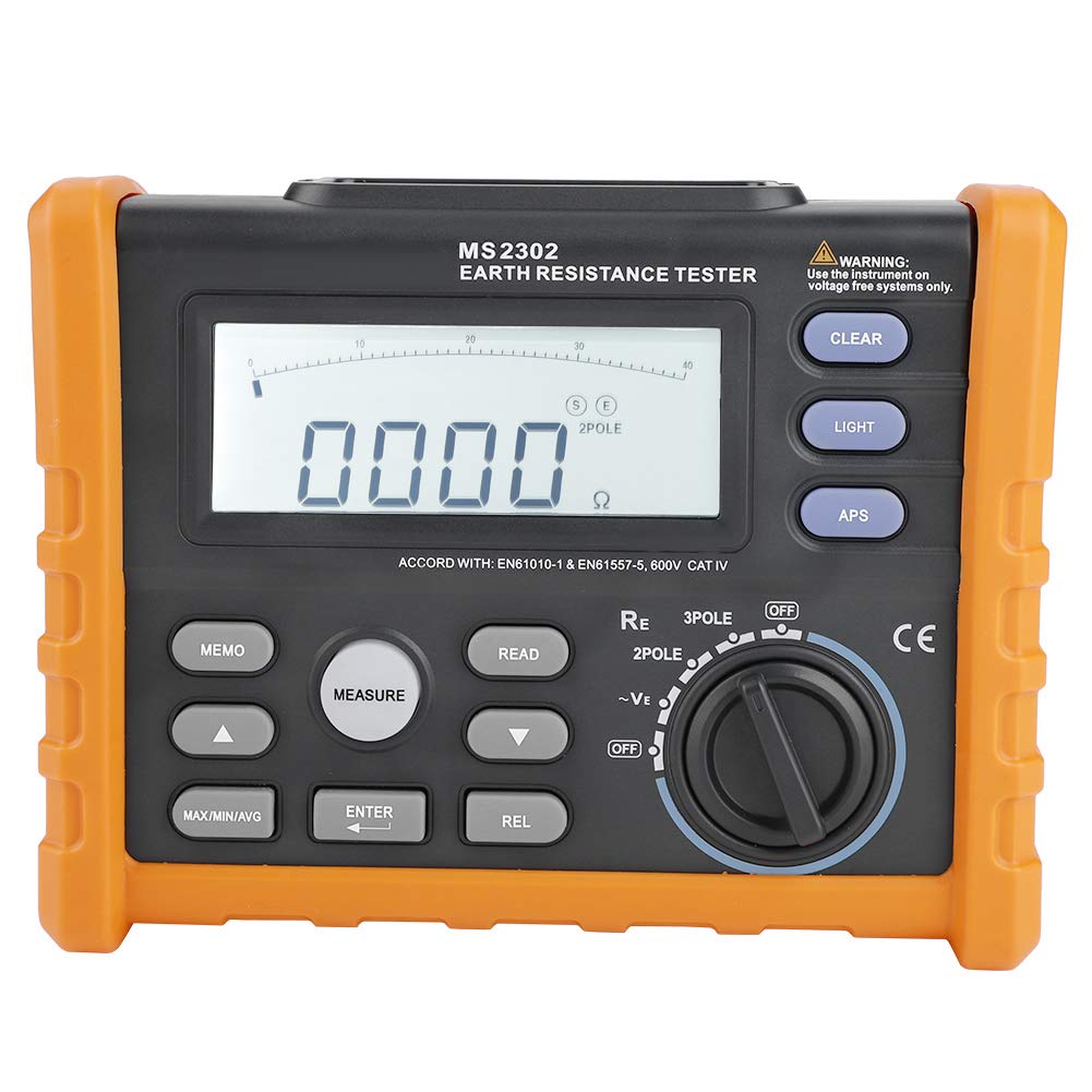 MS2302 Digital Grounding Meter Tester - 0-4K Ohm Resistance Measurement with 100 Groups Data Logging - Perfect for Electrical Safety Testing, Industrial Maintenance and Home DIY Projects