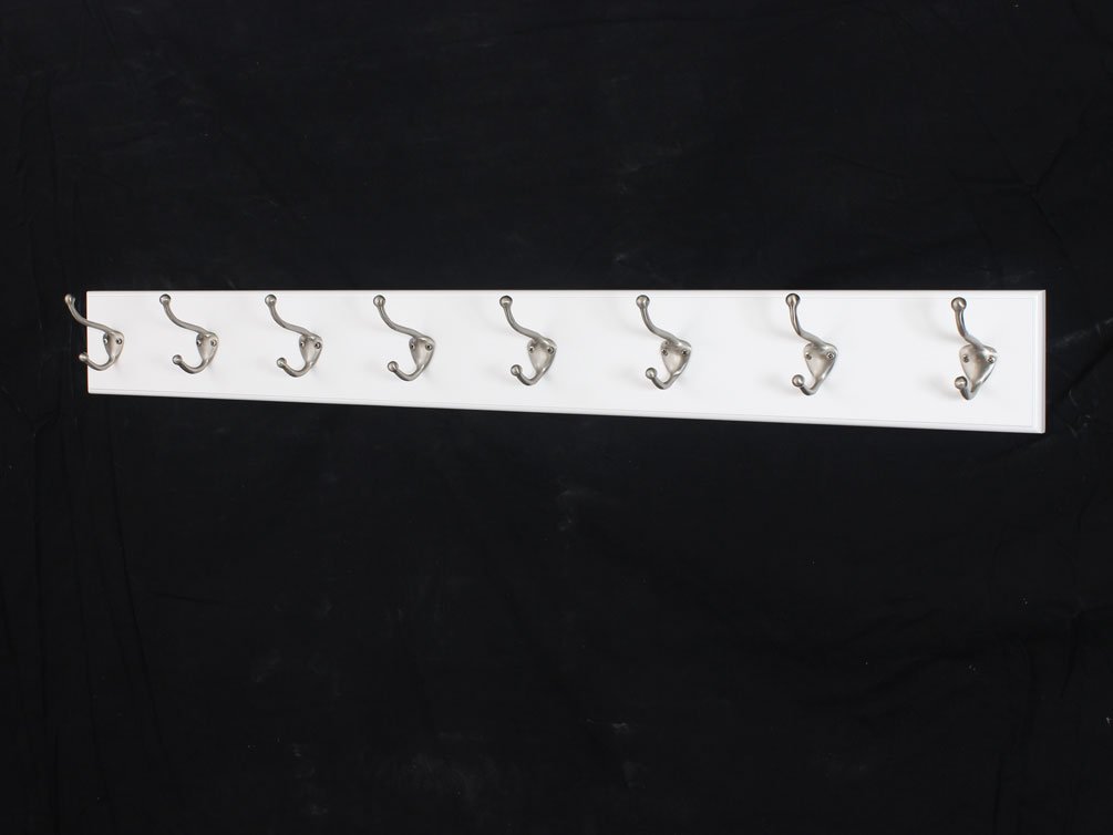 White Wall Mounted Coat Rack with 8 Satin Nickel Hooks - 41