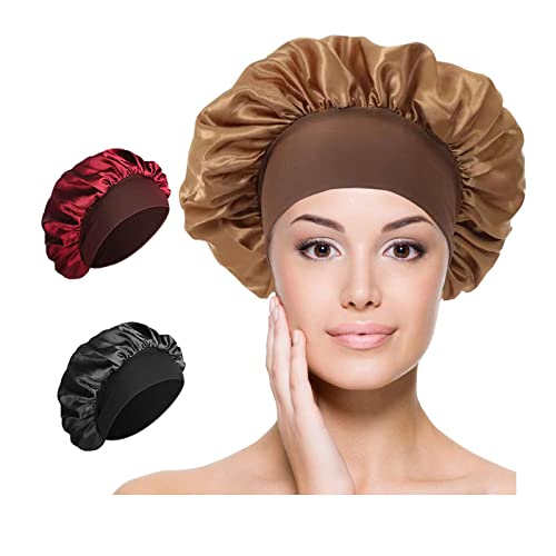 Luxury Satin Bonnet for Women - Silk Hair Bonnet for Sleeping & Night Protection - Soft & Breathable for All Hair Types - Black, Brown, Beige - Perfect for Curly, Natural, Afro & Black Women's Hair Care Routine