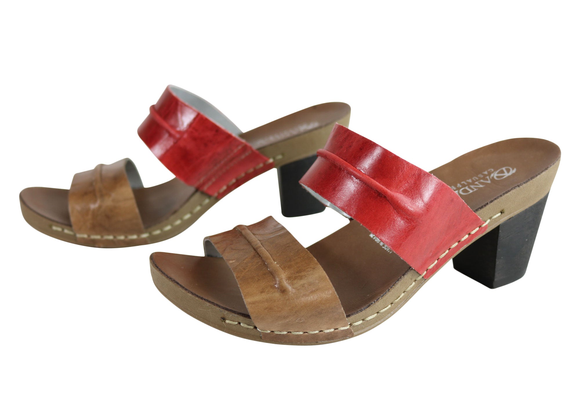 Andacco Vincenza Women's Leather Mid Heel Sandals Slides - Comfortable Brazilian Made Shoes for Casual Outings & Summer Weddings