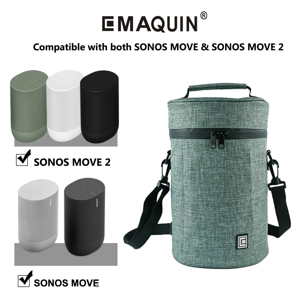 Sonos Move & Move 2 Speaker Travel Case with Charging Base - Waterproof Portable Storage Bag for Sonos Bluetooth Speaker (Lite Green) | Perfect for Travel, Camping & Outdoor Adventures