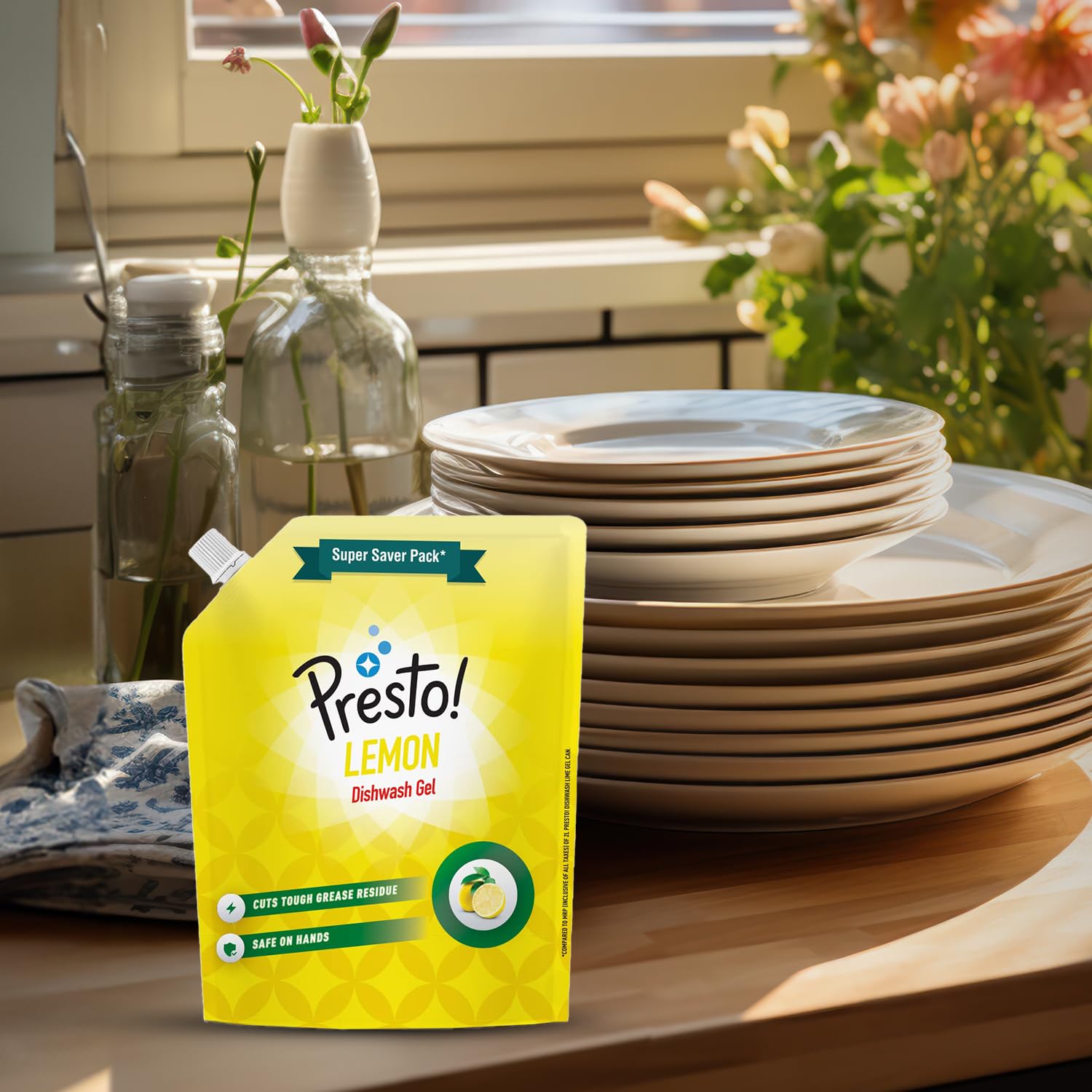Presto! Lemon Dishwashing Gel Refill Pouch - 2L Grease-Fighting Formula | Residue-Free & Odor Eliminator | Works on Pots, Pans & Utensils | Ideal for Kitchen, Camping & RV Use