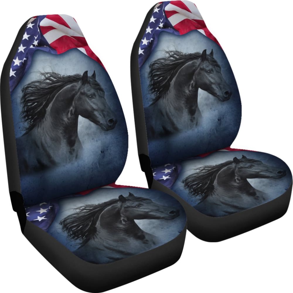American Flag Wild Horse Car Seat Covers for Trucks & SUVs - Durable Neoprene Protection - Perfect for Road Trips & Patriotic Decor