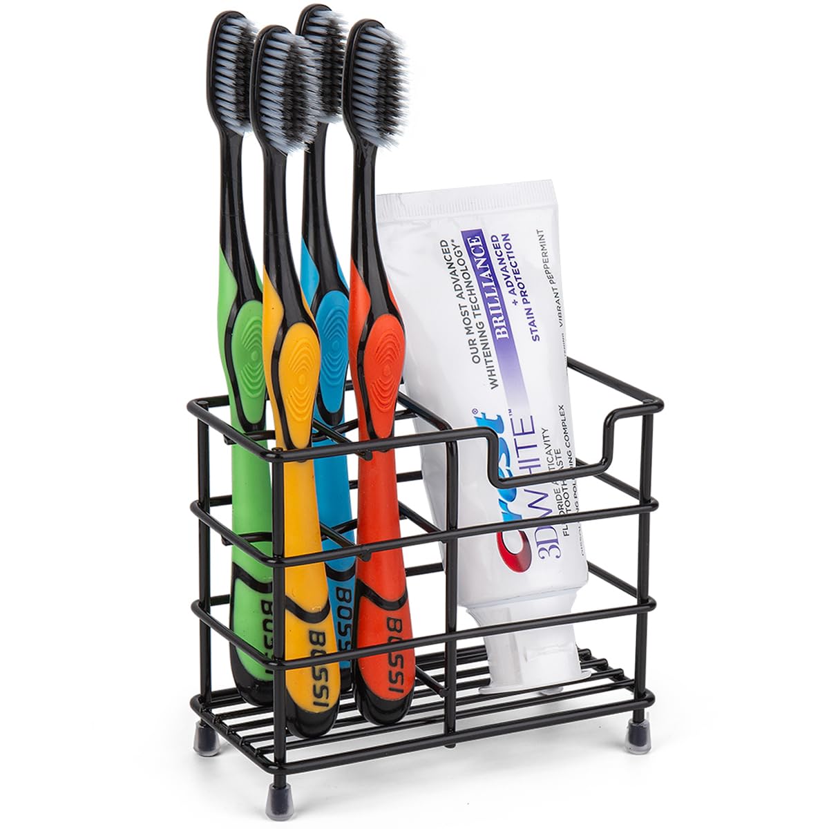 Stainless Steel Toothbrush Holder for Bathroom - Modern Black Toothpaste & Toothbrush Organizer | Perfect for Small Spaces, Countertop Storage & Travel Use