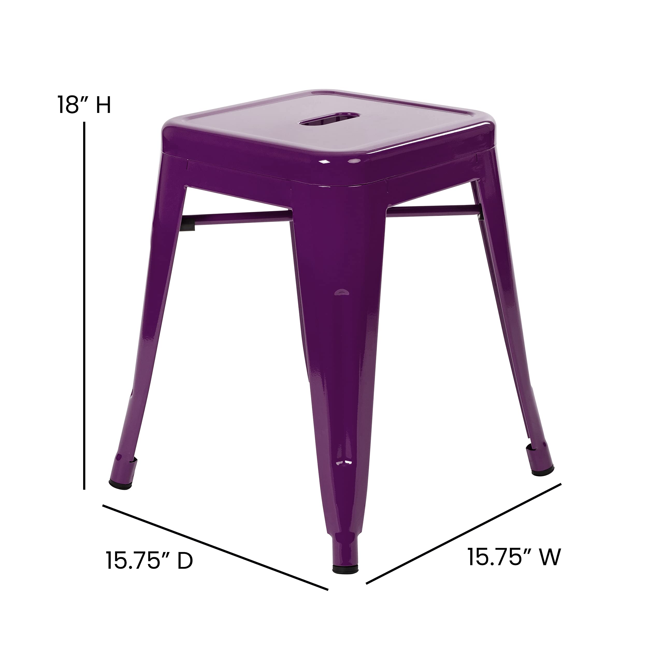 EMMA + OLIVER 18 Inch Stackable Metal Bar Stools - Set of 4 Purple Dining Chairs for Kitchen Island, Breakfast Nook & Small Space Decor | Indoor Counter Height Stools