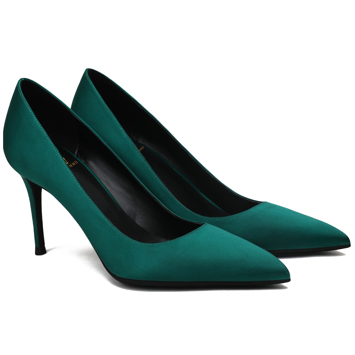 MOOMMO Women's Dark Green Kitten Heel Sandals - Pointed Toe Stiletto Pumps with Suede & Satin Details - Elegant Retro Dress Shoes for Wedding, Office & Evening Events - Size 10 US