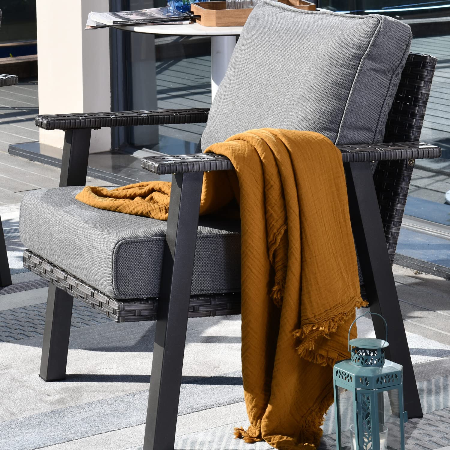 Ovios Patio Chairs Set of 2 - All-Weather Wicker Rattan Outdoor Chairs with Comfortable Cushions, High Back Single Sofa for Porch, Garden, Backyard & Deck - Dark Grey - Perfect for Relaxing, Lounging & Entertaining Guests Outdoors