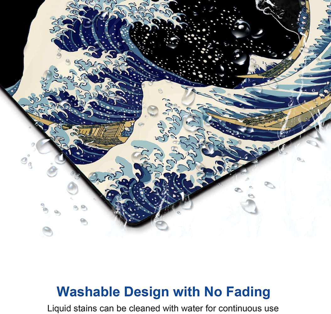 Japanese Sea Wave Design Washable Non-Slip Mouse Pad - Square Cloth Gaming & Office Mousepad for Laptop & Wireless Mouse - Perfect for Work, Gaming & Home Office Desks