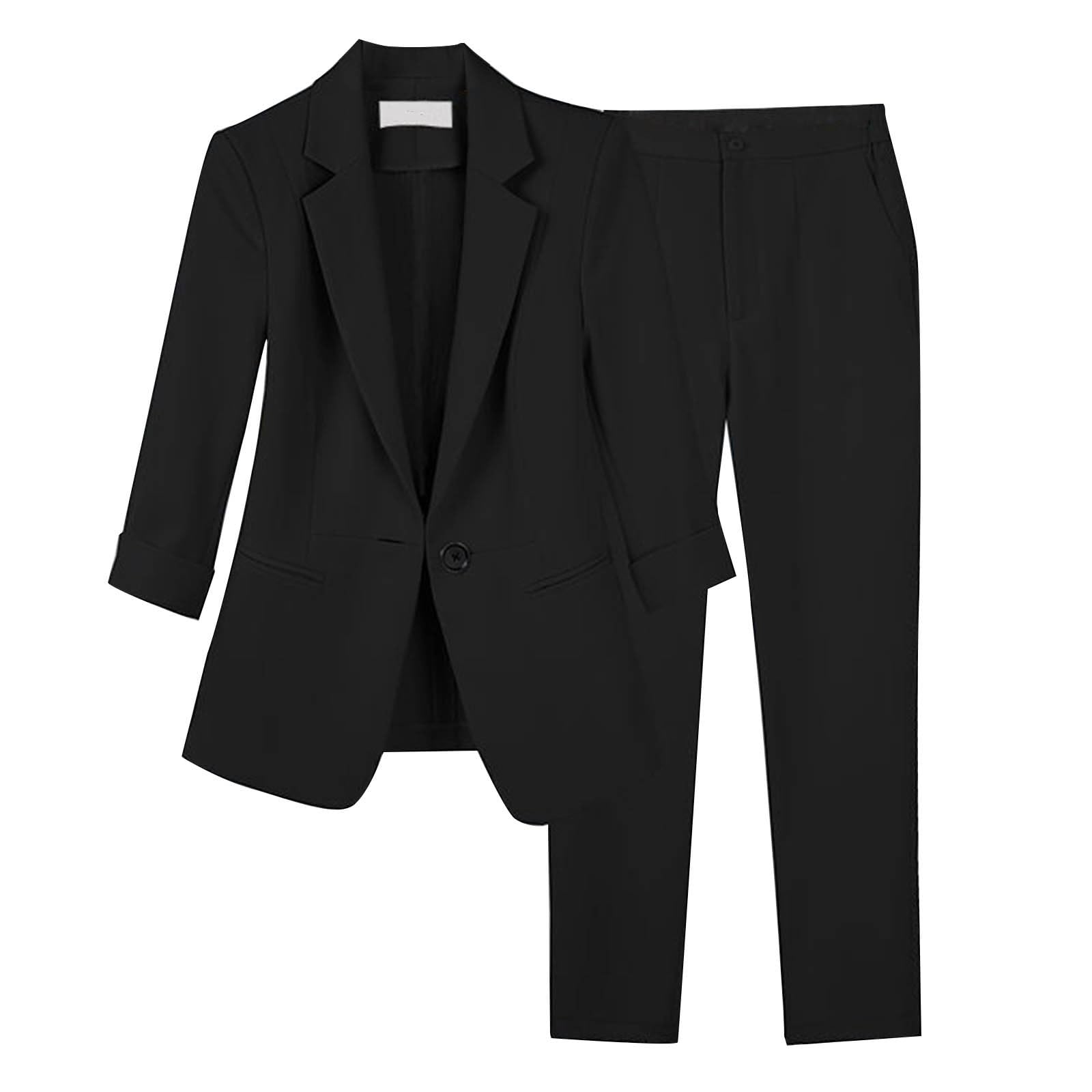 Women's 2-Piece Pant Suit Set - Long Sleeve Blazer & Lounge Pants Matching Outfit | Fall Fashion 2024 | Office Wear, Business Casual & Comfortable Lounge Suits