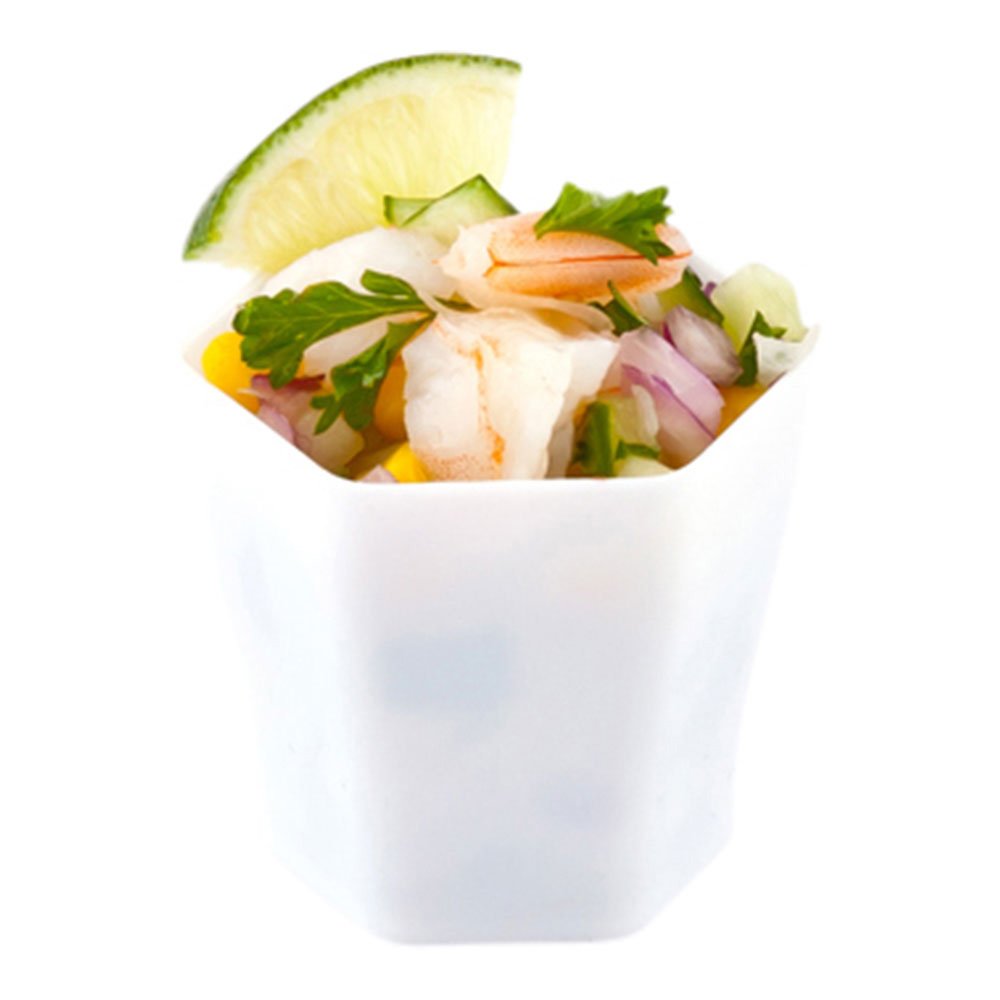 100-Pack 2 oz Hexagon Plastic Appetizer Glasses - Disposable Sample Cups for Starters, Snacks & Desserts | Perfect for Weddings, Catering & Party Serving (White)