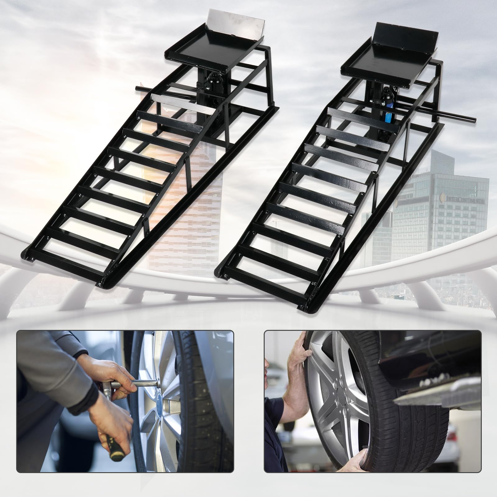 5 Ton Hydraulic Car Ramp Lift - 2 Pack 10000 LBS Capacity for Auto, Truck & Trailer - Heavy Duty Garage Vehicle Service Ramp (Black) | Perfect for DIY Repairs, Oil Changes & Underbody Maintenance