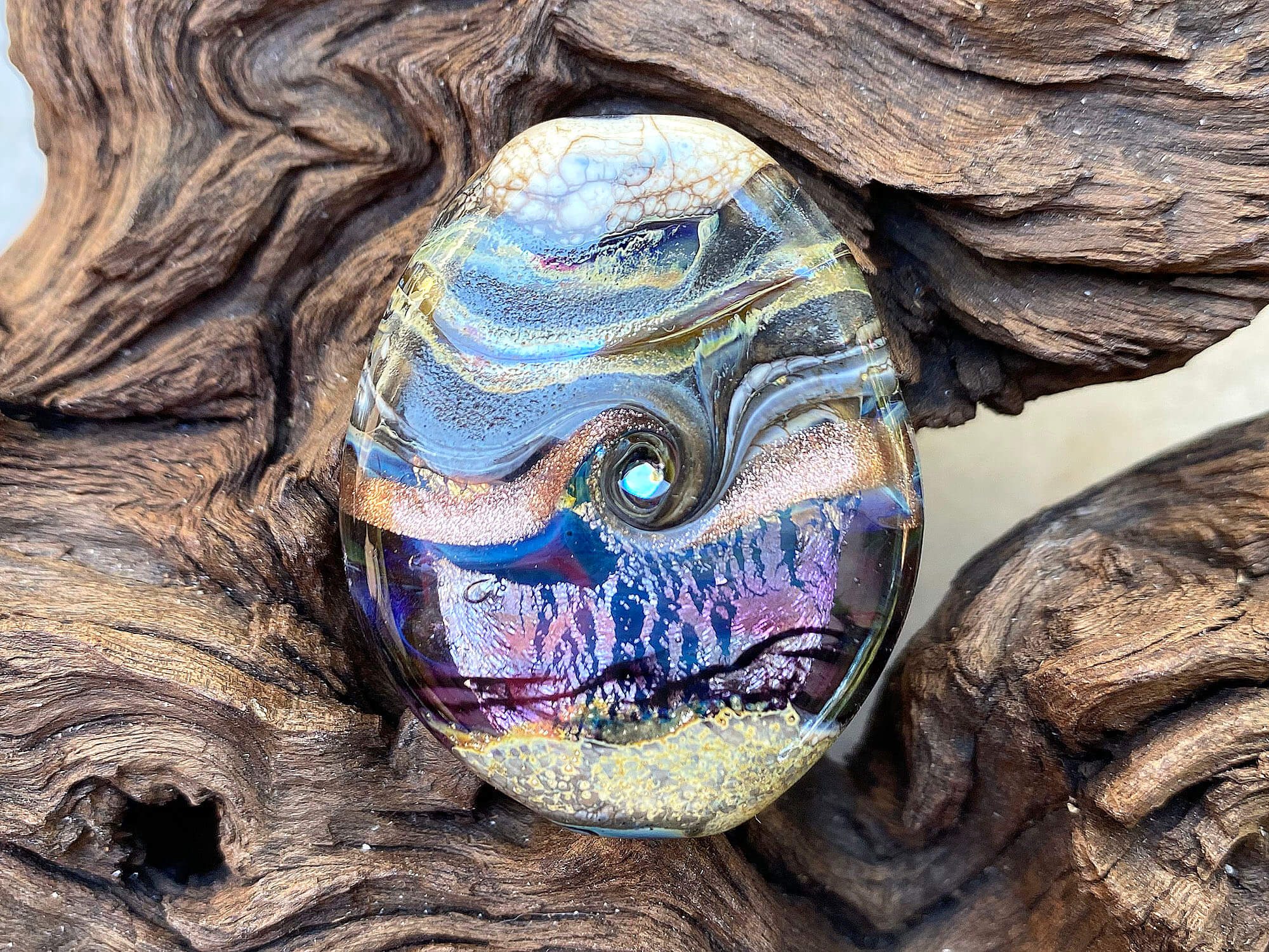 Handmade Purple Stone Organic Lampwork Glass Focal Bead for Jewelry Making - Perfect for Necklaces, Bracelets, and DIY Craft Projects