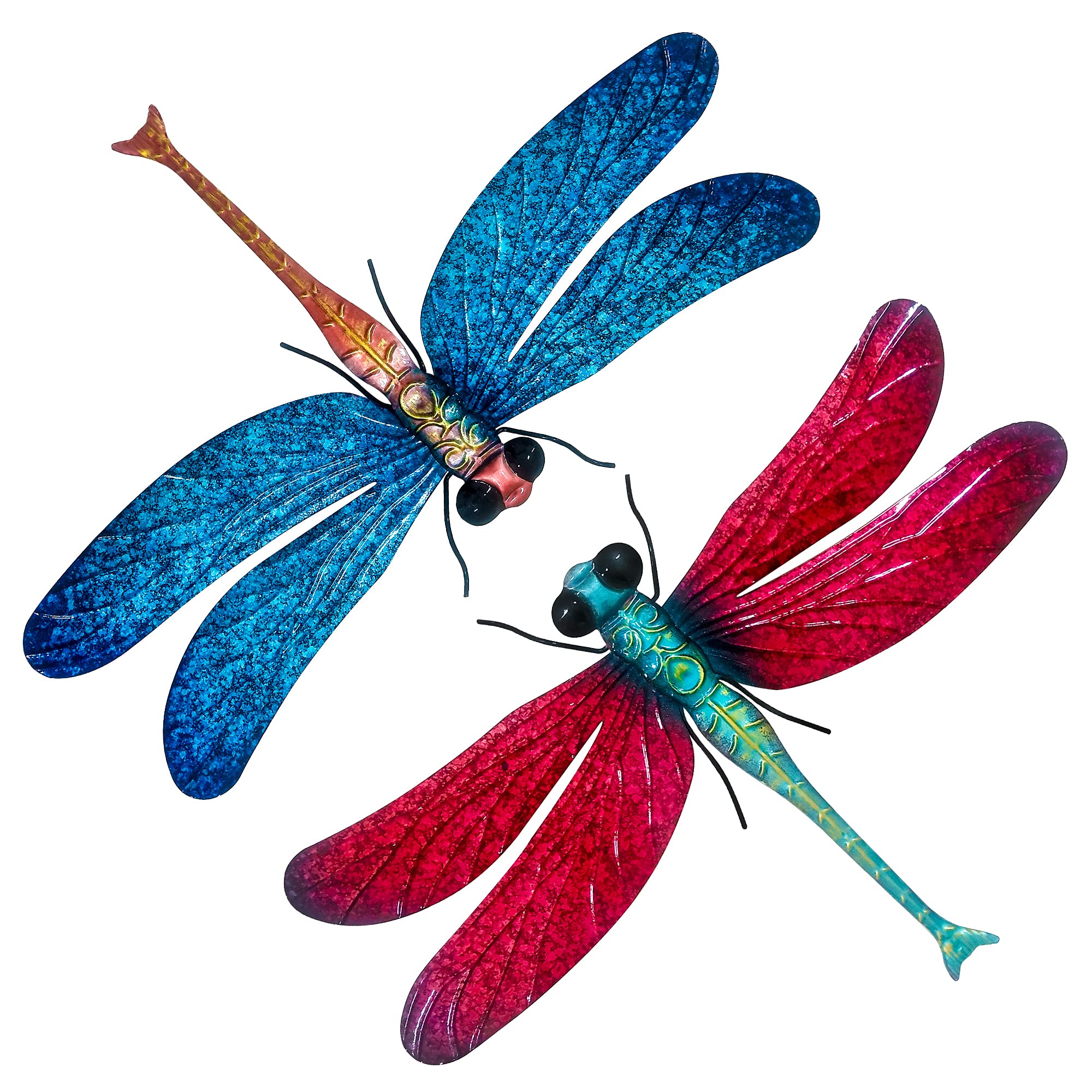 17.5 Inch Metal Dragonfly Garden Decor - Outdoor Hanging Wall Art Sculpture for Home, Yard & Patio (2 Pack) - Perfect for Garden Accents, Backyard Decorations & Outdoor Living Spaces