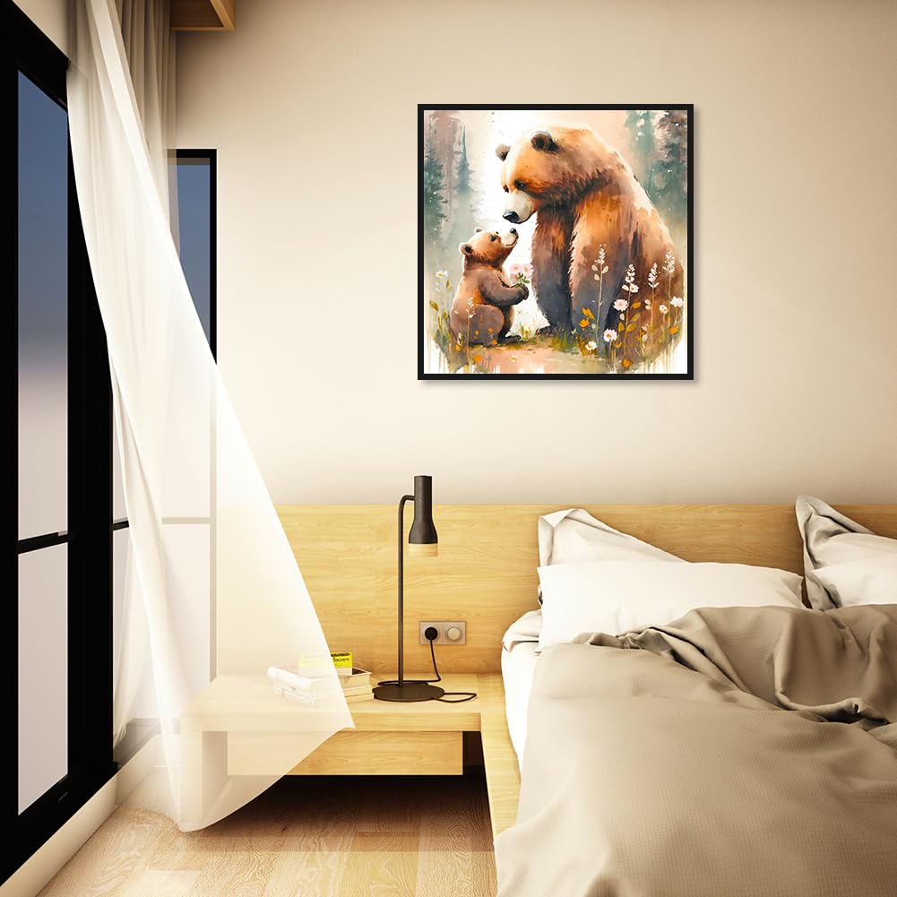 5D Diamond Painting Kit for Adults Beginners - Round Full Drill DIY Diamond Art (12x12 Inch) Brown Bear - Home Wall Decor, Relaxing Craft Gift for Christmas, Birthday & Housewarming