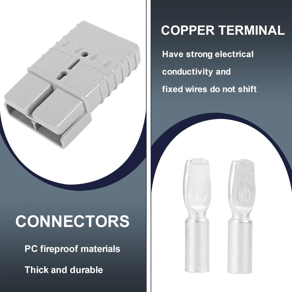 350A Forklift Battery Connector - 2/0 AWG Gray 600V Plug with 10PCS - Heavy Duty Jumper Cable Plug for Recovery Winch, Towing Systems & Industrial Equipment - Quick Connect/Disconnect for Forklifts, Construction Machinery & Marine Applications