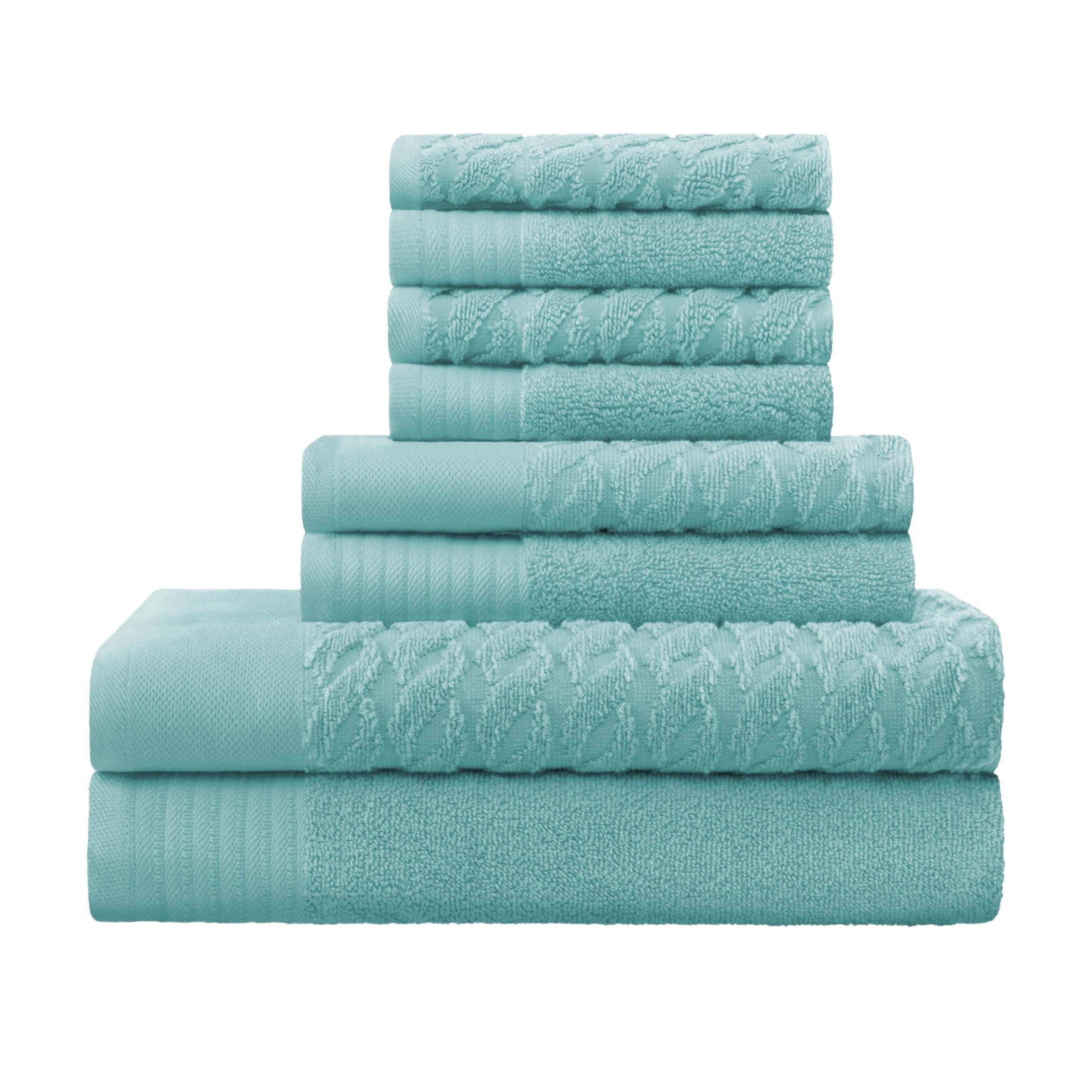 Premium 8-Piece Turkish Cotton Jacquard Herringbone & Solid Bath Towel Set - Ultra Soft & Absorbent Luxury Towels for Spa, Hotel & Home Use