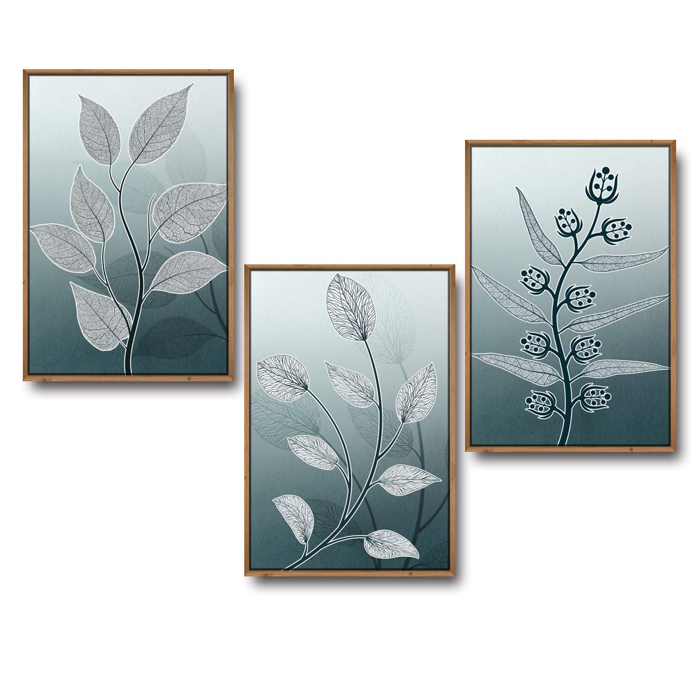 Wall26 3-Panel Framed Canvas Wall Art Set - Leaf Theme Nature Prints for Living Room & Bedroom Decor (16x24 Inches, Ready to Hang) - Perfect for Modern Home, Office & Apartment Decoration