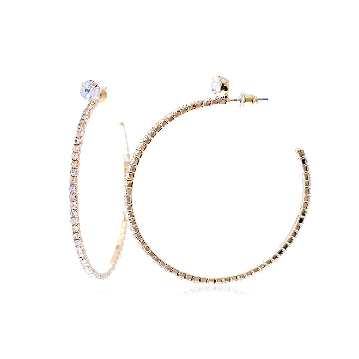Sparkly Crystal Geometric Hoop Earrings - Glitter Rhinestone Statement Round Metal Hoops for Women | Elegant Party, Wedding & Evening Wear Accessories