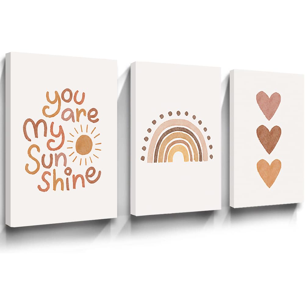 You Are My Sunshine Canvas Wall Art - Boho Nursery Decor for Girls & Baby Rooms, Framed Heart Print for Kids Bedroom & Playroom - Perfect for Nursery, Toddler Room & Play Area Decor