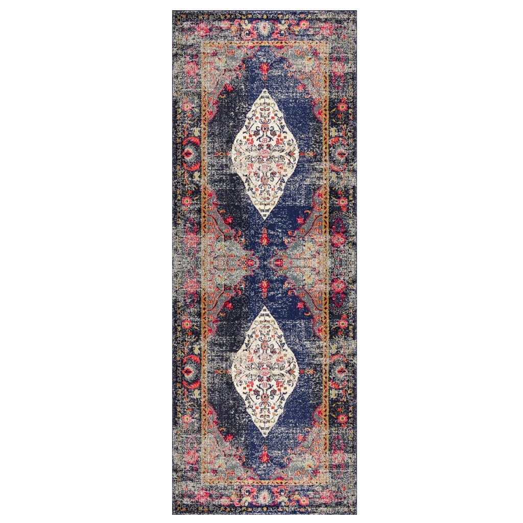 Vintage Short Pile Runner Rug - 4'x13' Washable Non-Slip TPR Rubber Backing - Boho Hallway, Laundry Room & Kitchen Entryway Rug - Customizable for Home Decor & High Traffic Areas