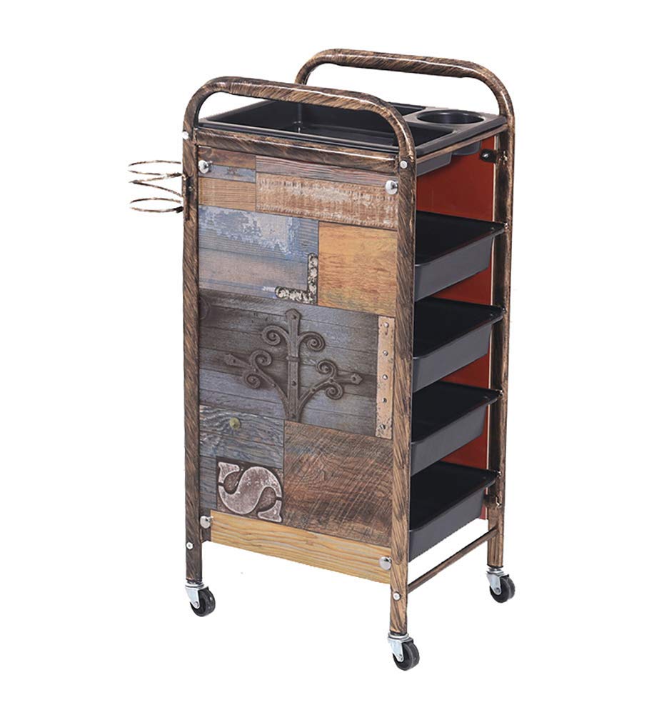 Vintage 5-Tier Barber Trolley Cart with 4 Drawers - Brass Beauty Storage Organizer for Salon, SPA & Home | Hair Dryer Holder, Coloring Tools & Styling Accessories Organization