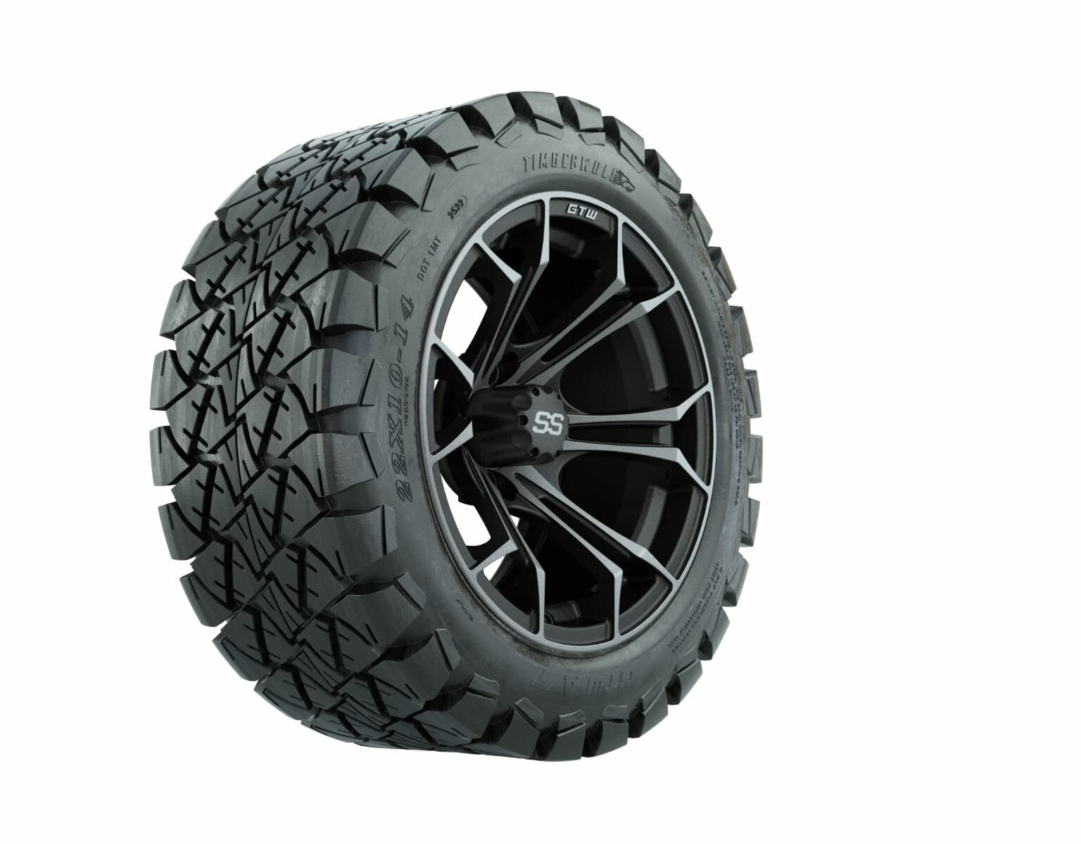 GTW 14 Inch Golf Cart Wheels and Tires Combo - Matte Gray Spyder Wheels with 22x10-14 Timberwolf All Terrain Tires | Set of 4 | Perfect for Off-Road, Hunting & Camping Adventures