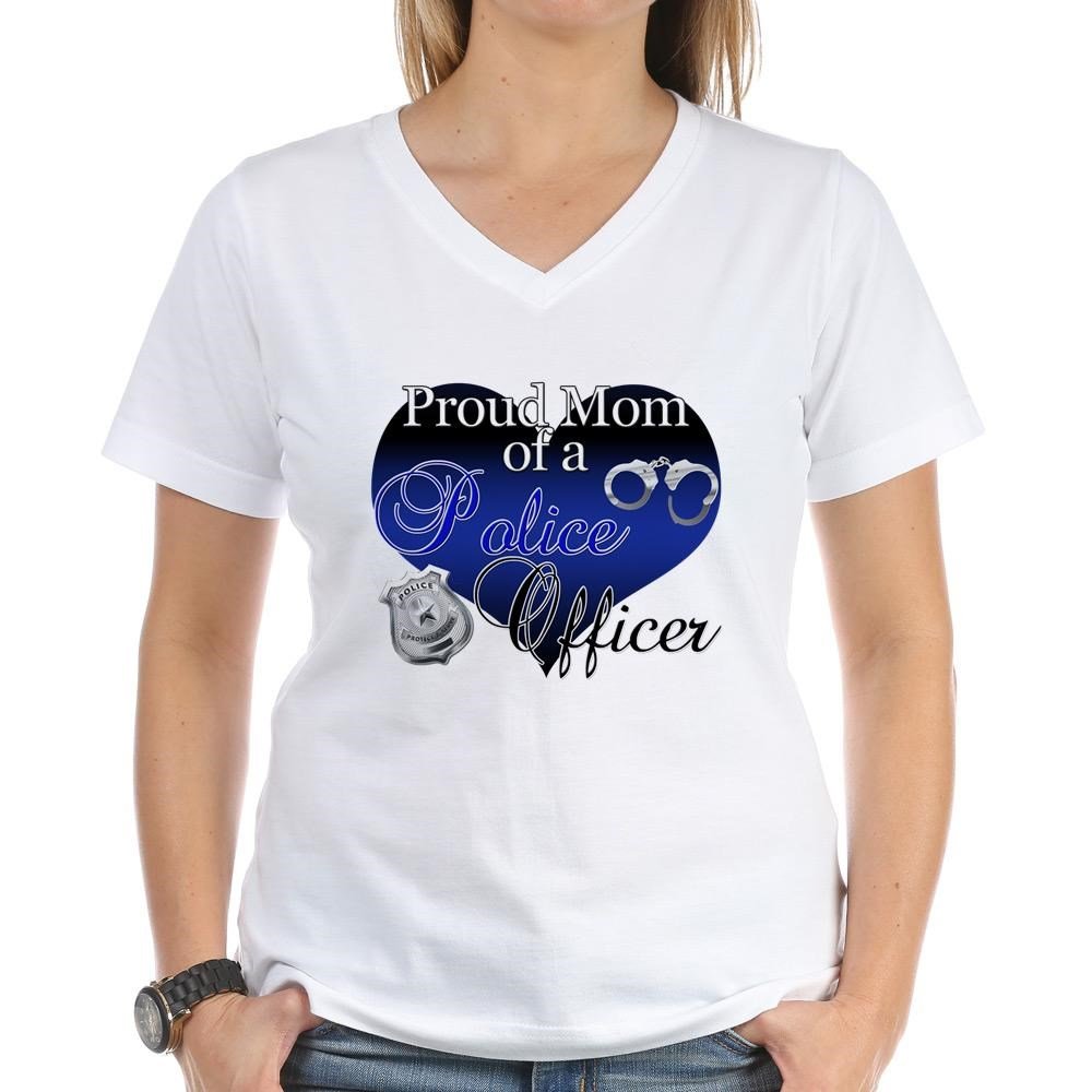 Police Mom Women's Cotton V-Neck T-Shirt - Comfortable Casual Tee for Law Enforcement Moms | Perfect for Everyday Wear, Work & Family Events