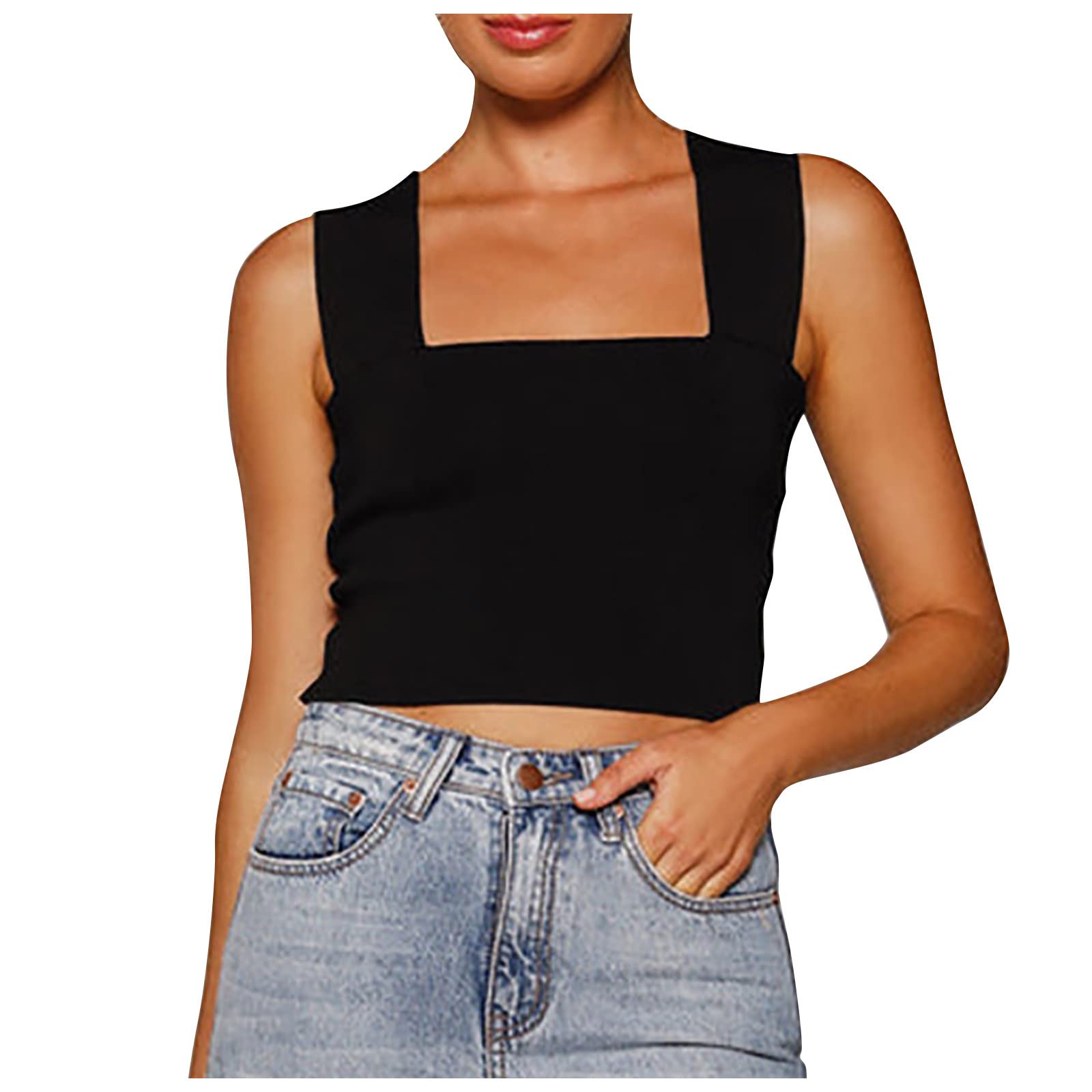 Women's Casual Sleeveless Square Neck Tank Tops - Breathable Summer T-Shirts for Gym, Beach & Everyday Wear