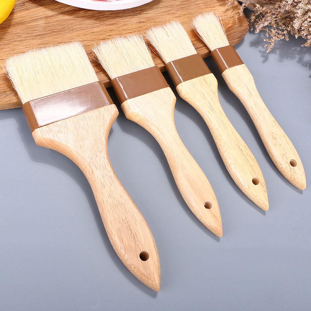 2 Pack Boar Bristle Pastry Brushes - 3 Inch Wide Beechwood Handle Basting Brush for BBQ, Grilling, Baking - Perfect for Spreading Butter, Oil & Marinades on Meats, Breads & Pastries - Ideal for Kitchen, Outdoor Cooking & Professional Baking