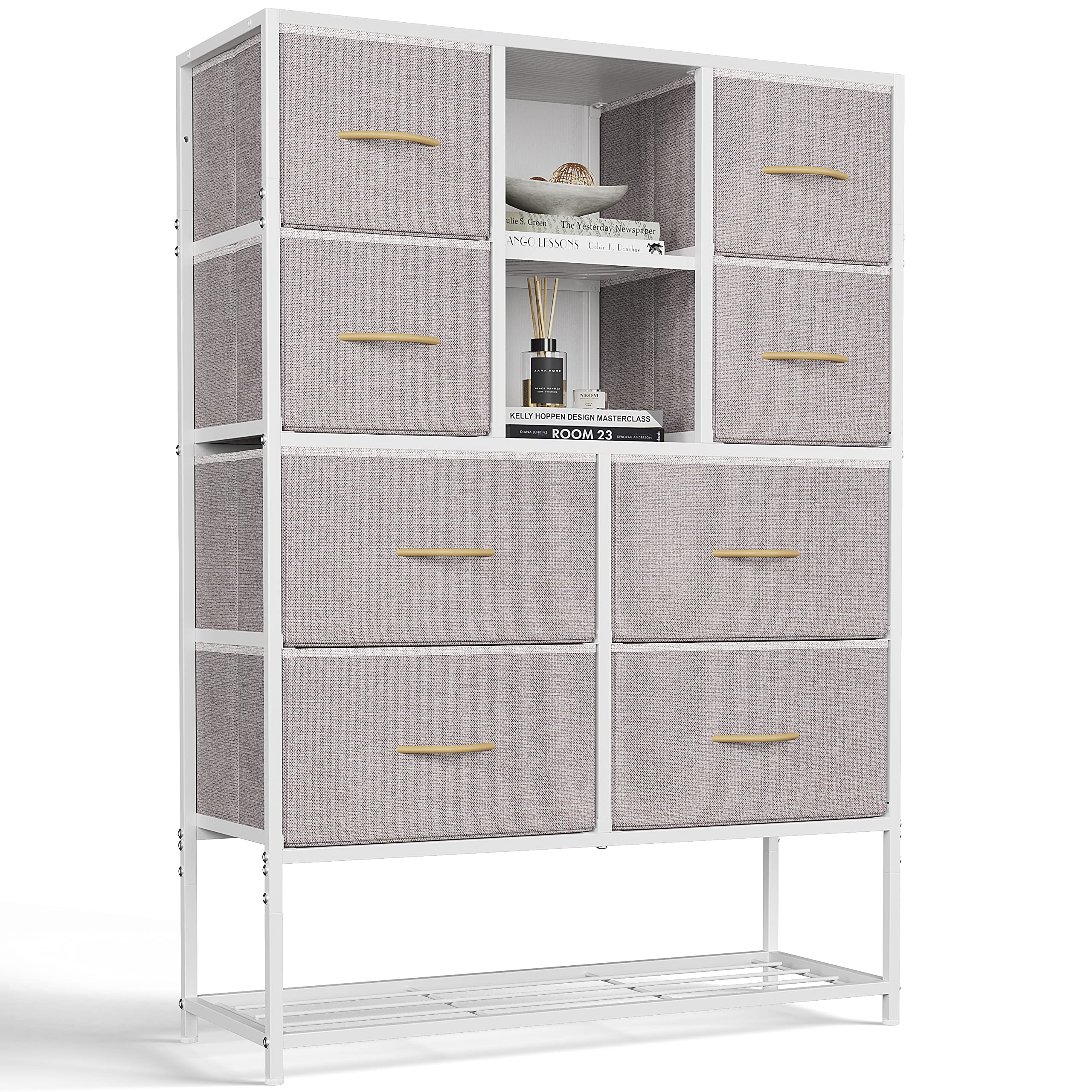 CubiCubi 8-Drawer Dresser with Shoe Racks Shelf - Light Grey Storage Organizer for Bedroom, Living Room, Closet & Hallway - Perfect for Small Space Organization & Shoe Storage