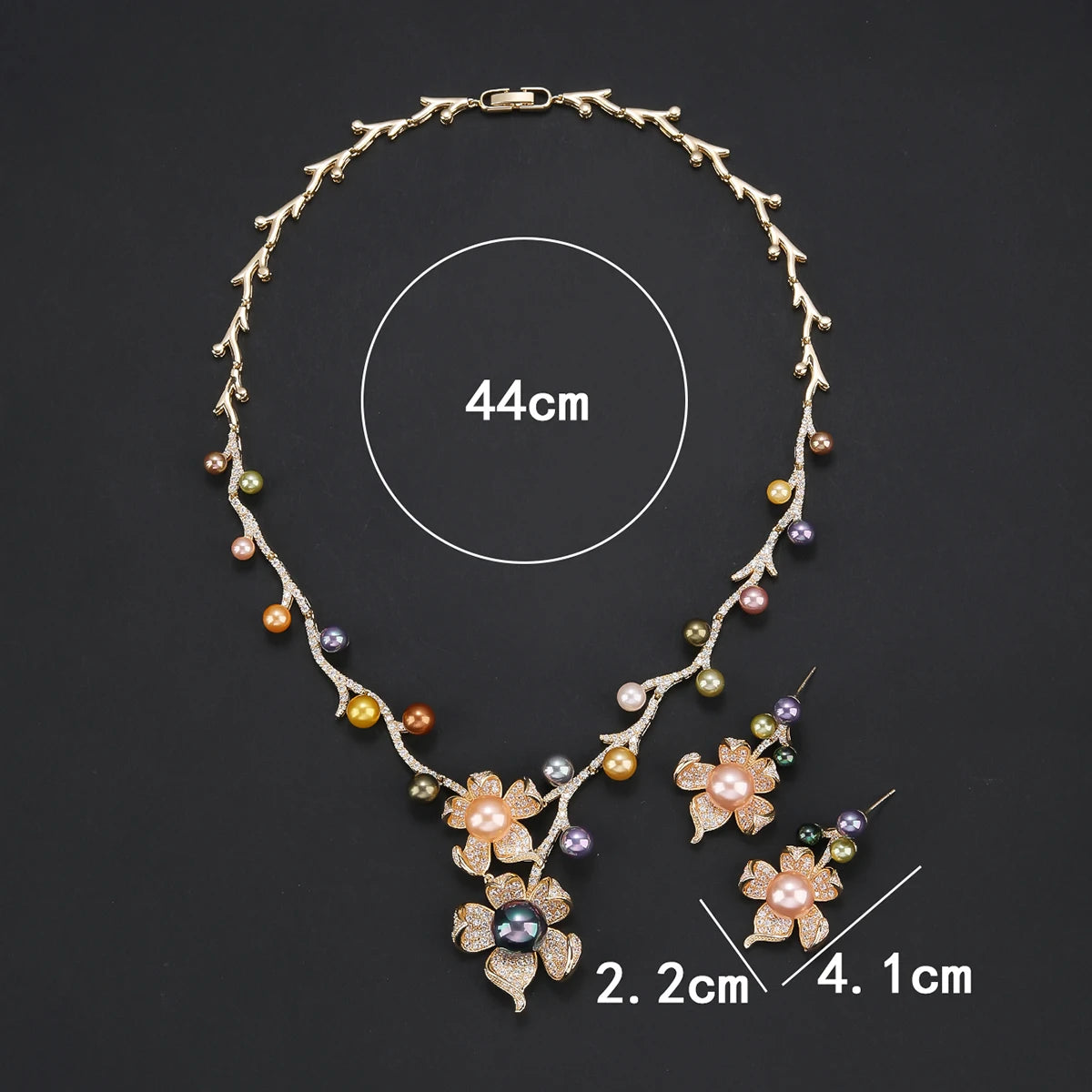 2-Piece Cubic Zirconia Pearl Flower Necklace & Earrings Set for Women - Elegant Wedding & Party Jewelry - Perfect for Bridal, Prom, Anniversary & Formal Events