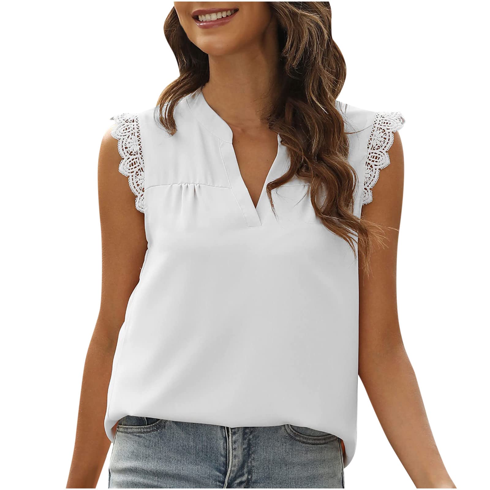 YaYiYa Women's Lace V-Neck Sleeveless Tank Top - Summer Fall Casual Blouse for Women | Trendy T-Shirt for Daily Wear, Office & Date Night
