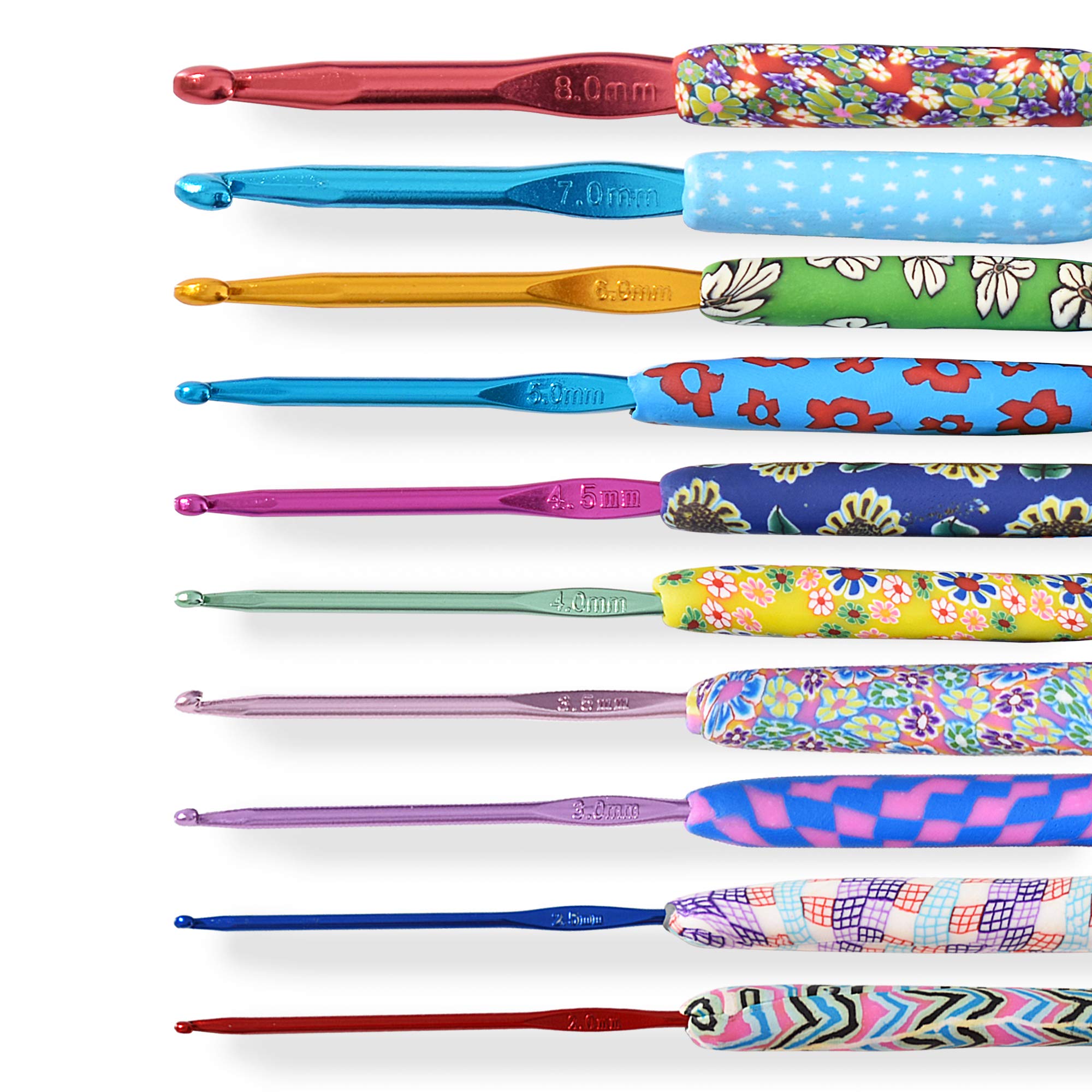LAYOER 10 Pcs Crochet Hook Set (2mm-8mm) - Soft Polymer Clay Color Aluminum Knitting Needles for DIY Yarn Crafts, Amigurumi & Handmade Projects