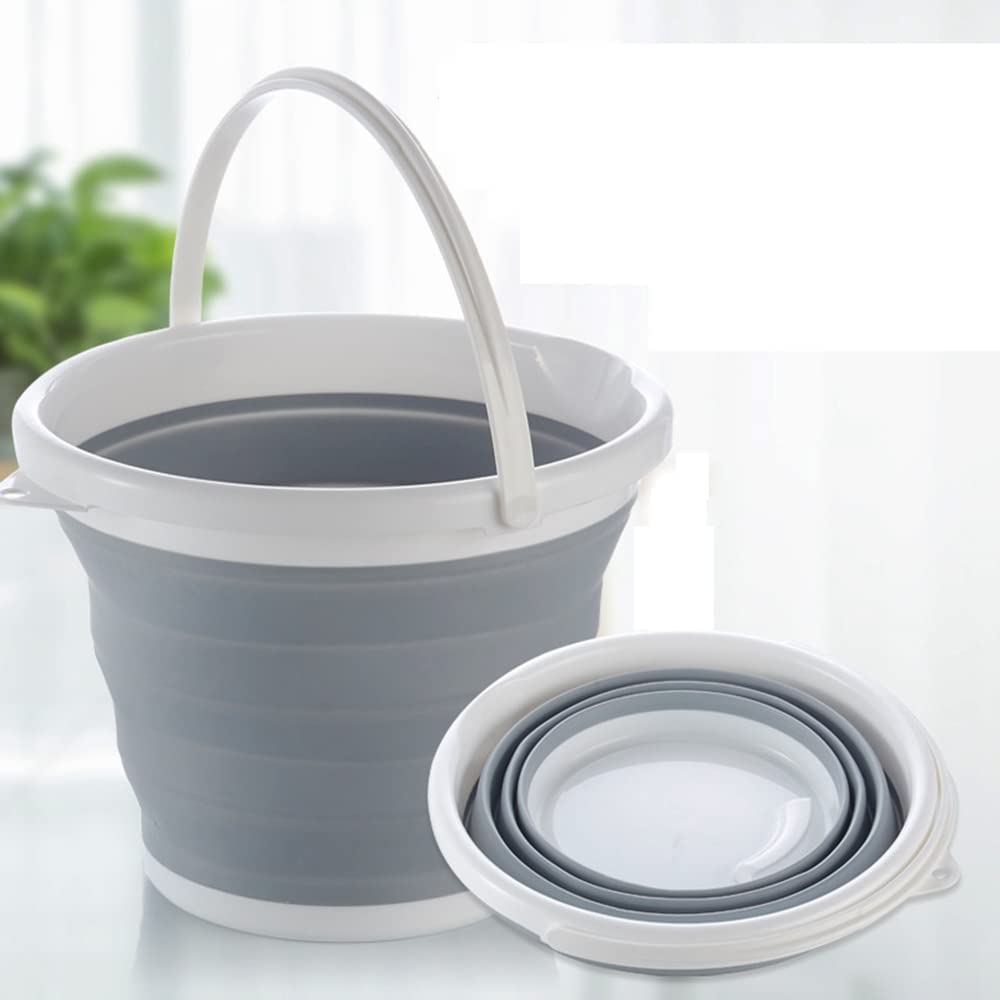 10L Foldable Silicone Collapsible Bucket - BPA Free, Compact & Durable with Sturdy Handle for Camping, Hiking, Outdoor Adventures - Perfect for Water Storage, Washing & Portable Use (Grey)