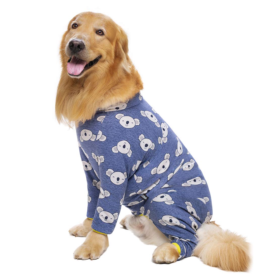 Miaododo Cotton Large Dog Pajamas - Strawberry Print Full Belly Coverage Dog PJS for Medium & Large Dogs - Post-Surgery Recovery & Holiday Outfit (Blue, Size 34: Chest 35.04