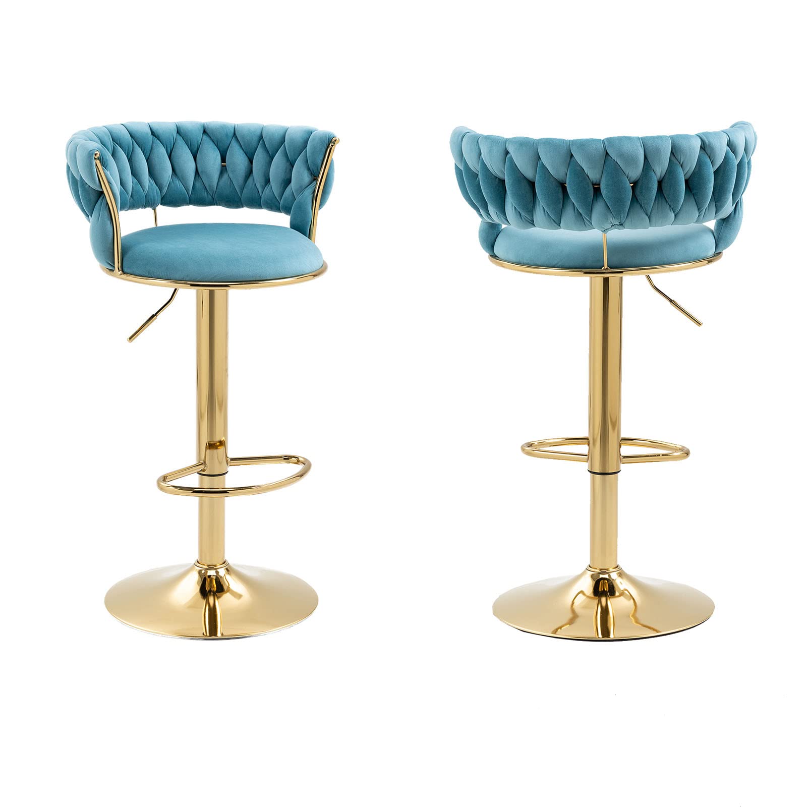 Premium Velvet Bar Stools Set of 2 - Adjustable Height 360° Swivel Counter Stools with Golden Footrest - Modern Kitchen Bar Chairs for Home, Café & Restaurant (Blue) - Perfect for Breakfast Nooks, Kitchen Islands & Entertainment Spaces