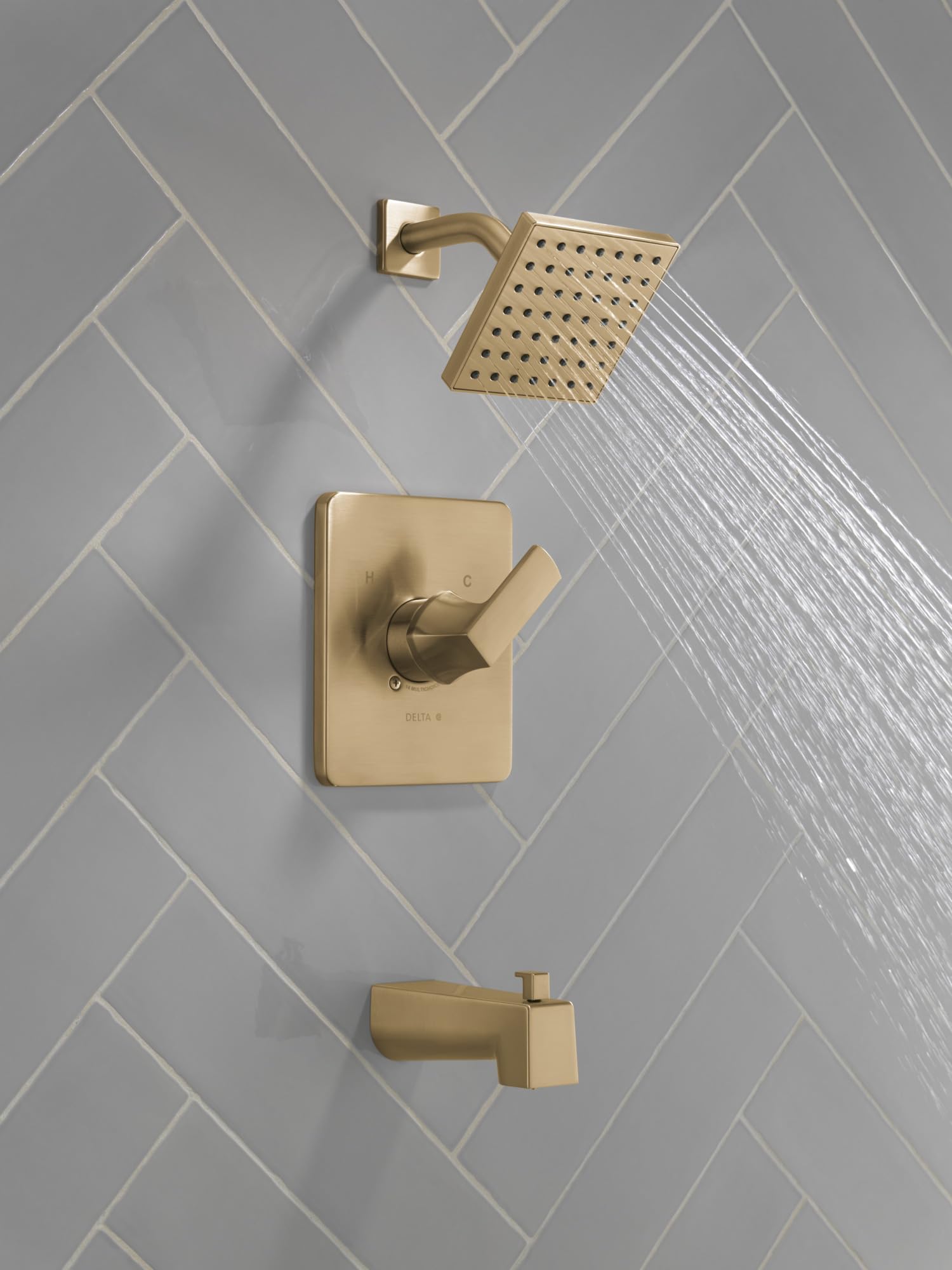 Delta 14 Series Velum Single-Function Tub and Shower Faucet Set in Champagne Bronze - T14437-CZ Shower Trim Kit with Handle (Valve Not Included) | Bathroom Upgrade for Modern Homes, Luxury Spa Experience