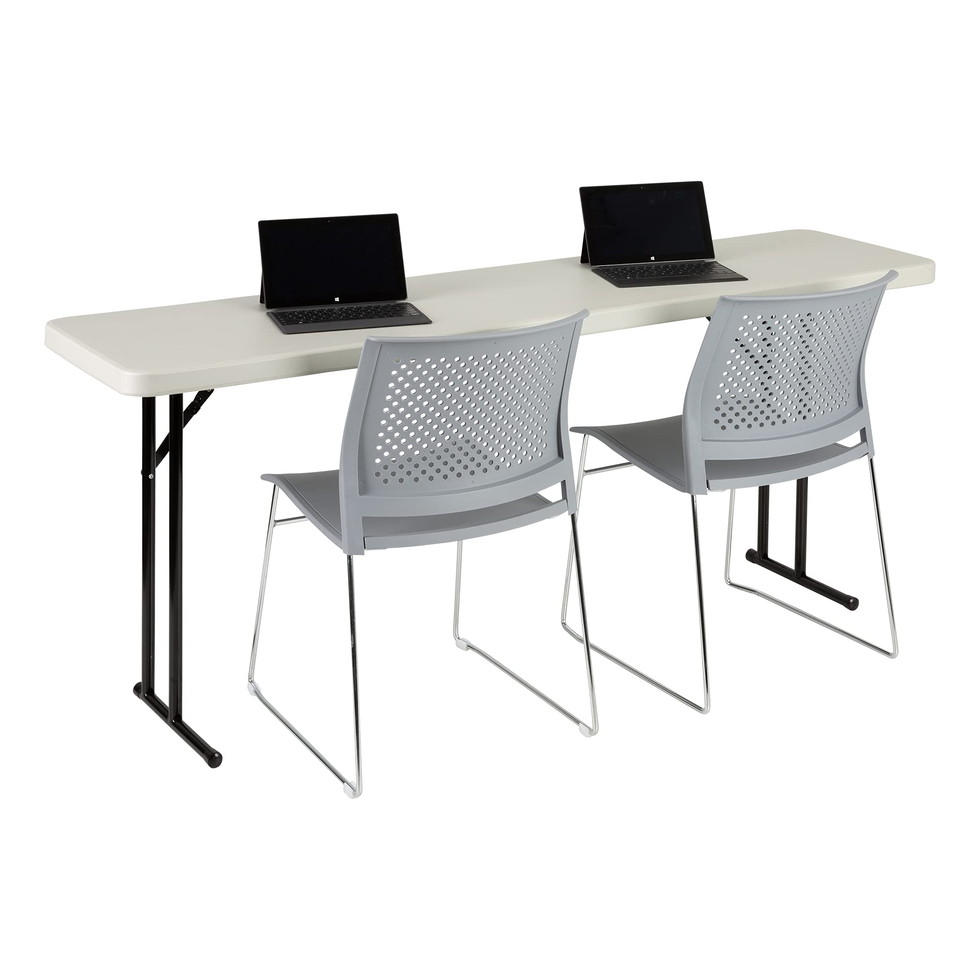 Norwood 6ft Folding Table Indoor Outdoor - Heavy Duty Blow Molded Plastic Training & Event Table, Rectangular Foldable Table in Gray - Perfect for Classrooms, Parties, and Outdoor Events